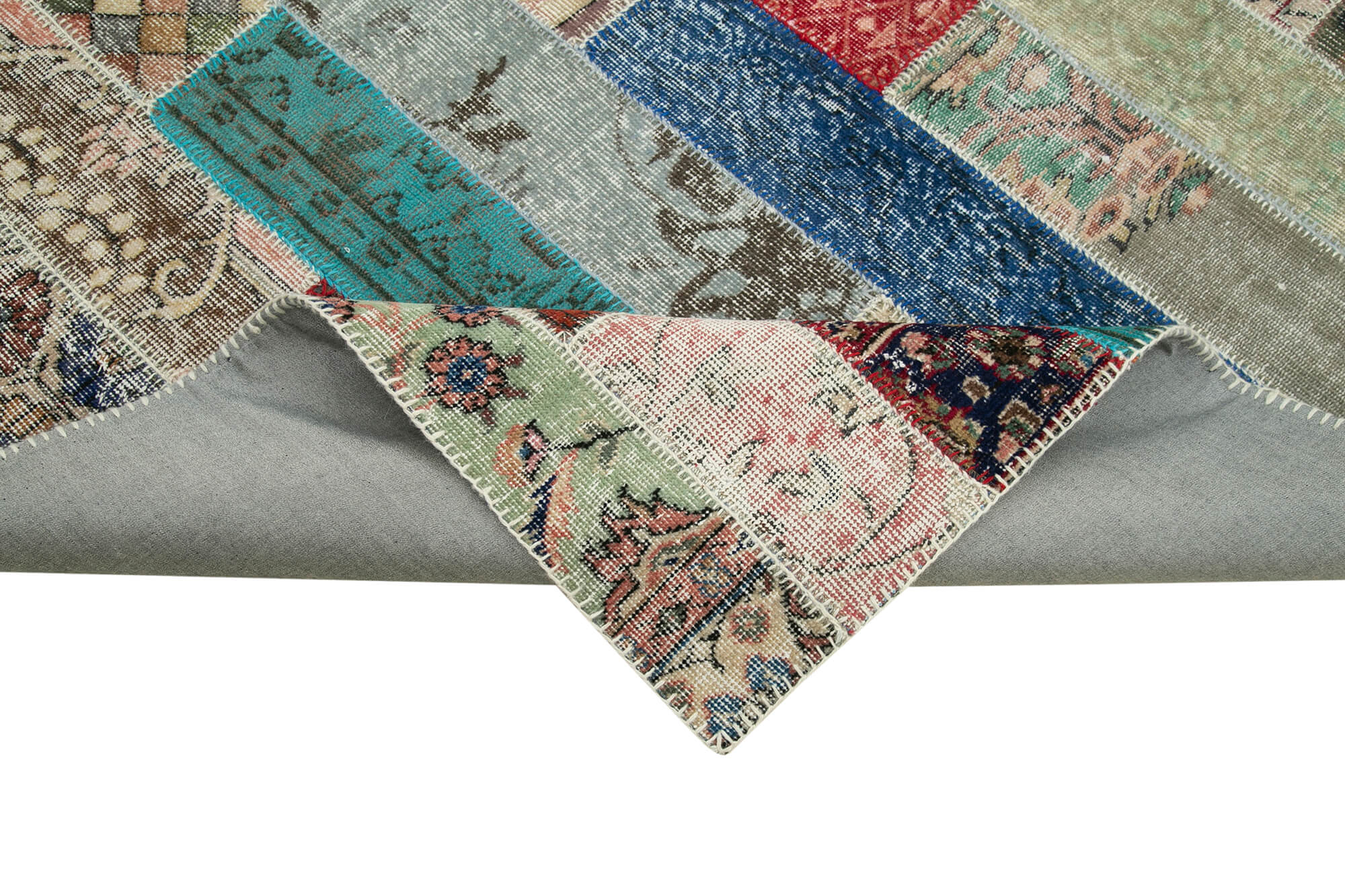 Handmade Wool Area Rug - Kirk Yama Grey Patchwork Carpet 6'8''x10' Durable Cotton Wool