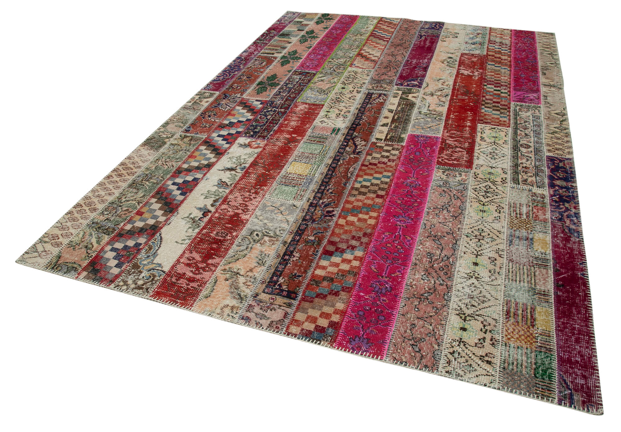 Handmade Wool Area Rug – Kirk Yama Grey Patchwork Cotton Wool Rug 6'8''x10'0''