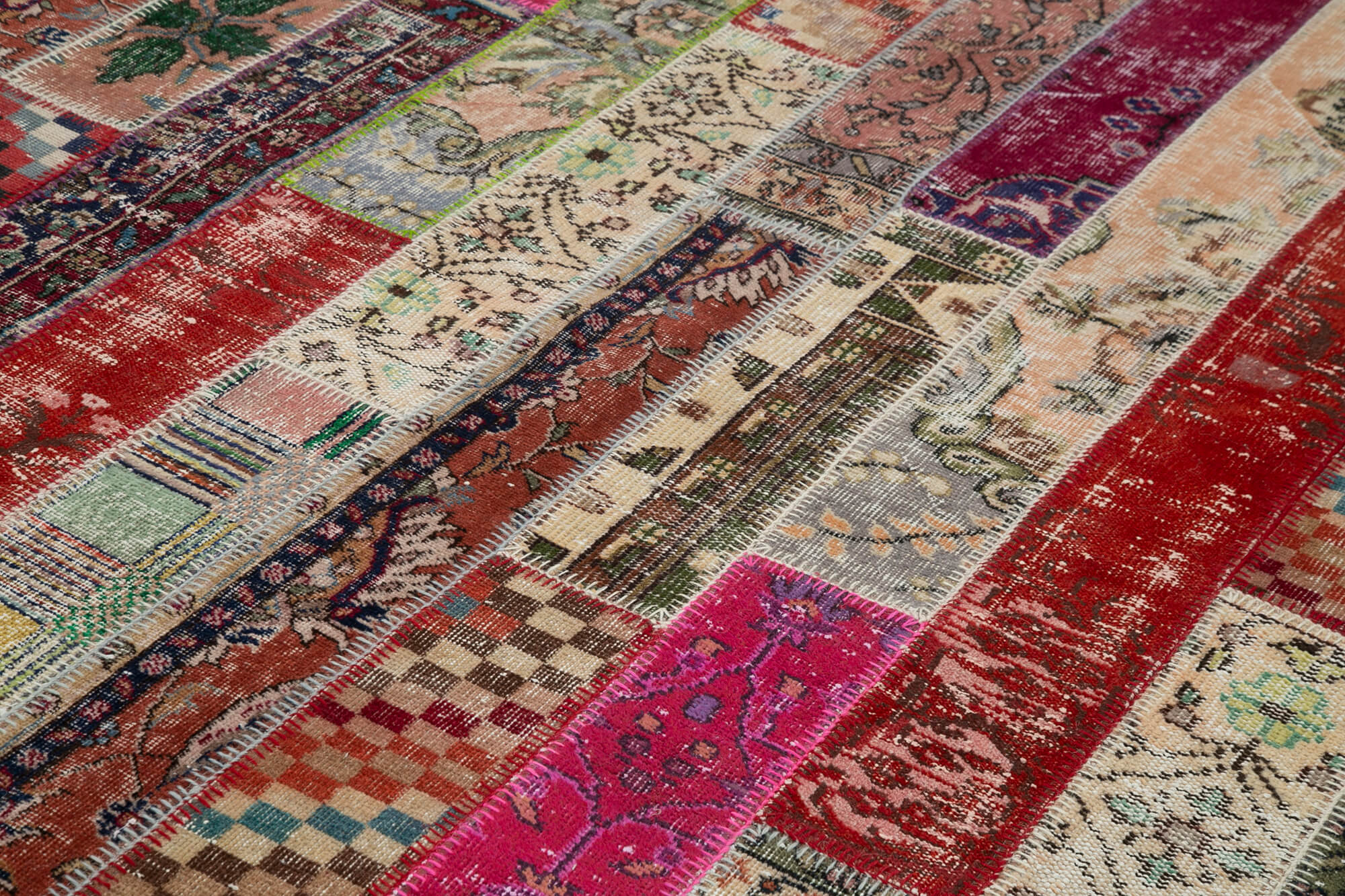 Handmade Wool Area Rug – Kirk Yama Grey Patchwork Cotton Wool Rug 6'8''x10'0''