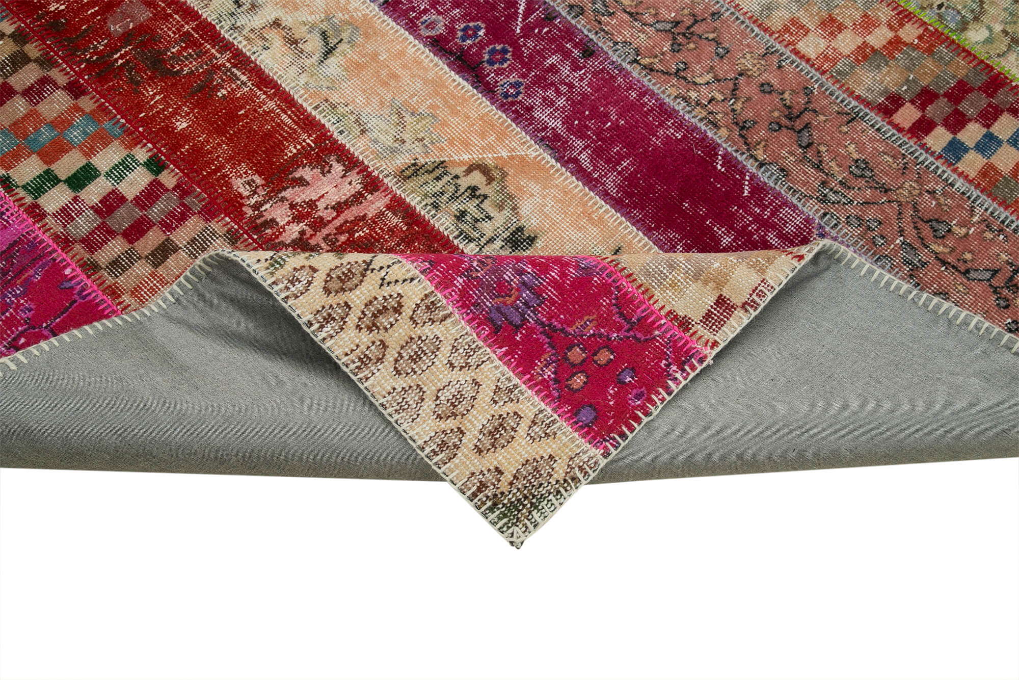 Handmade Wool Area Rug – Kirk Yama Grey Patchwork Cotton Wool Rug 6'8''x10'0''