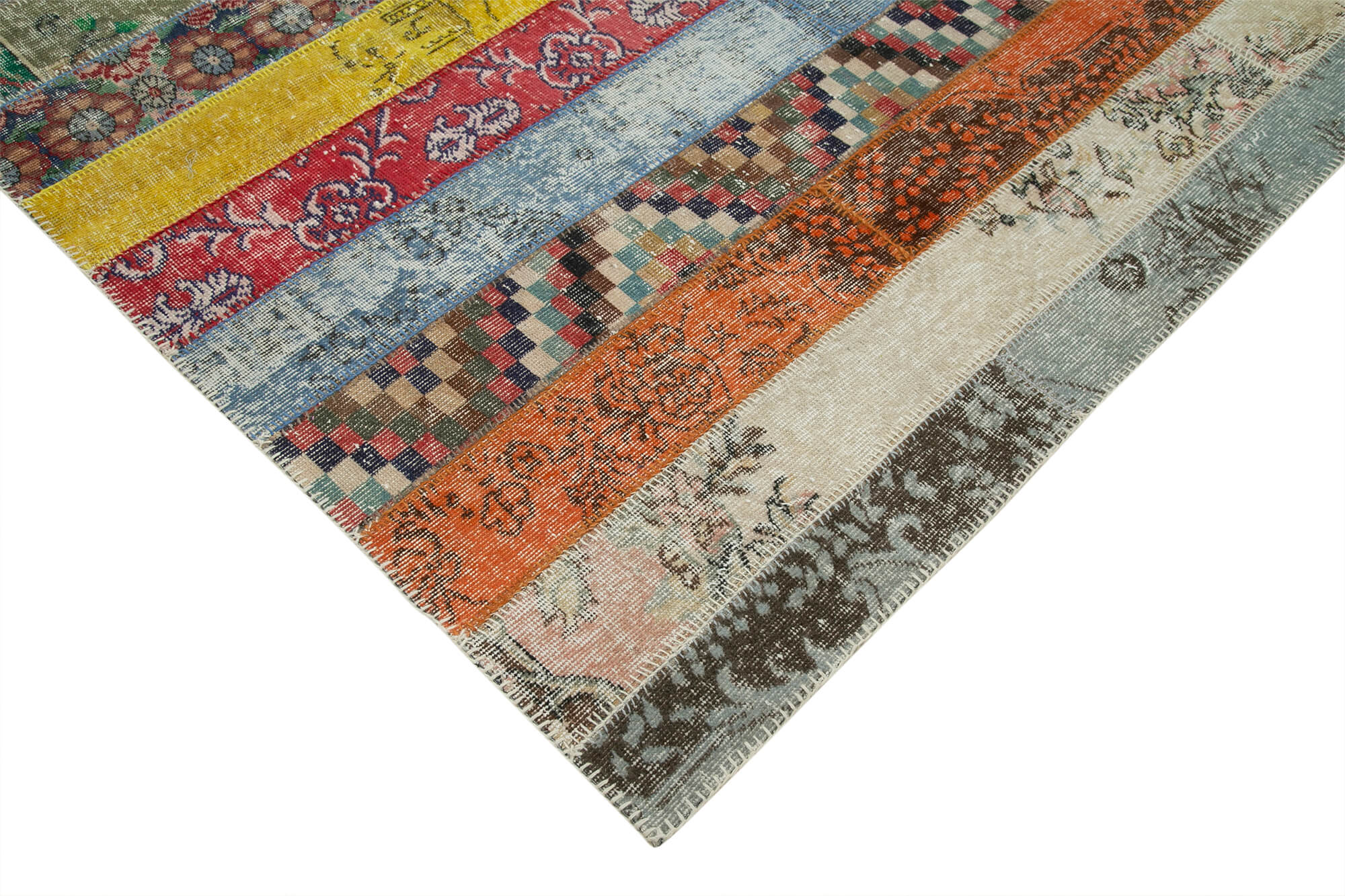 Handmade Area Rug - Kirk Yama Grey Patchwork Cotton Wool Carpet 6'8''x10'