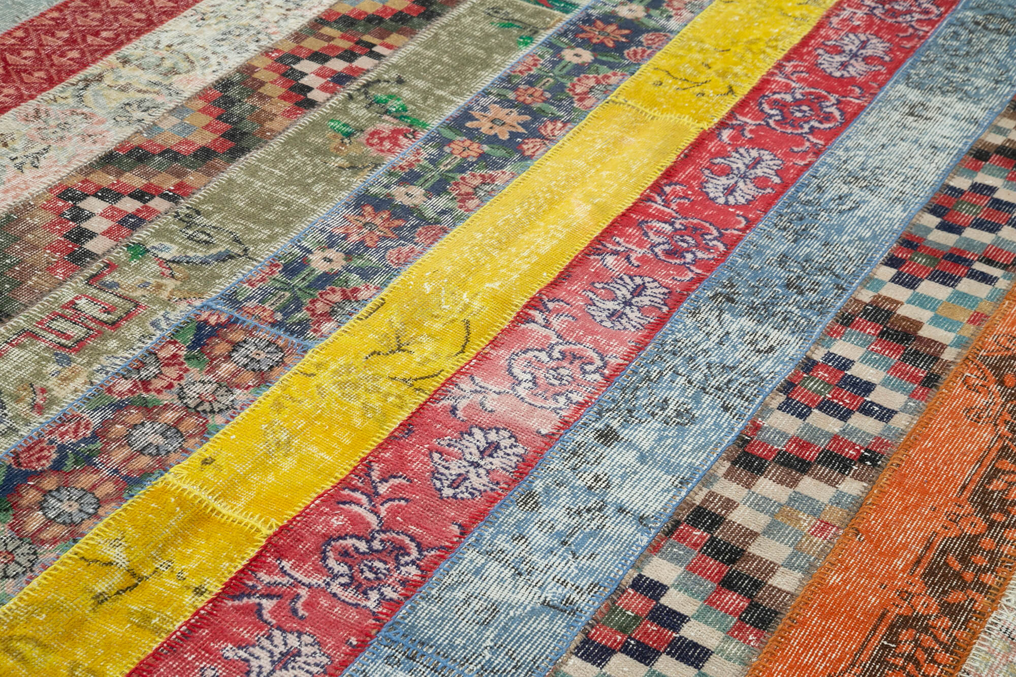 Handmade Area Rug - Kirk Yama Grey Patchwork Cotton Wool Carpet 6'8''x10'