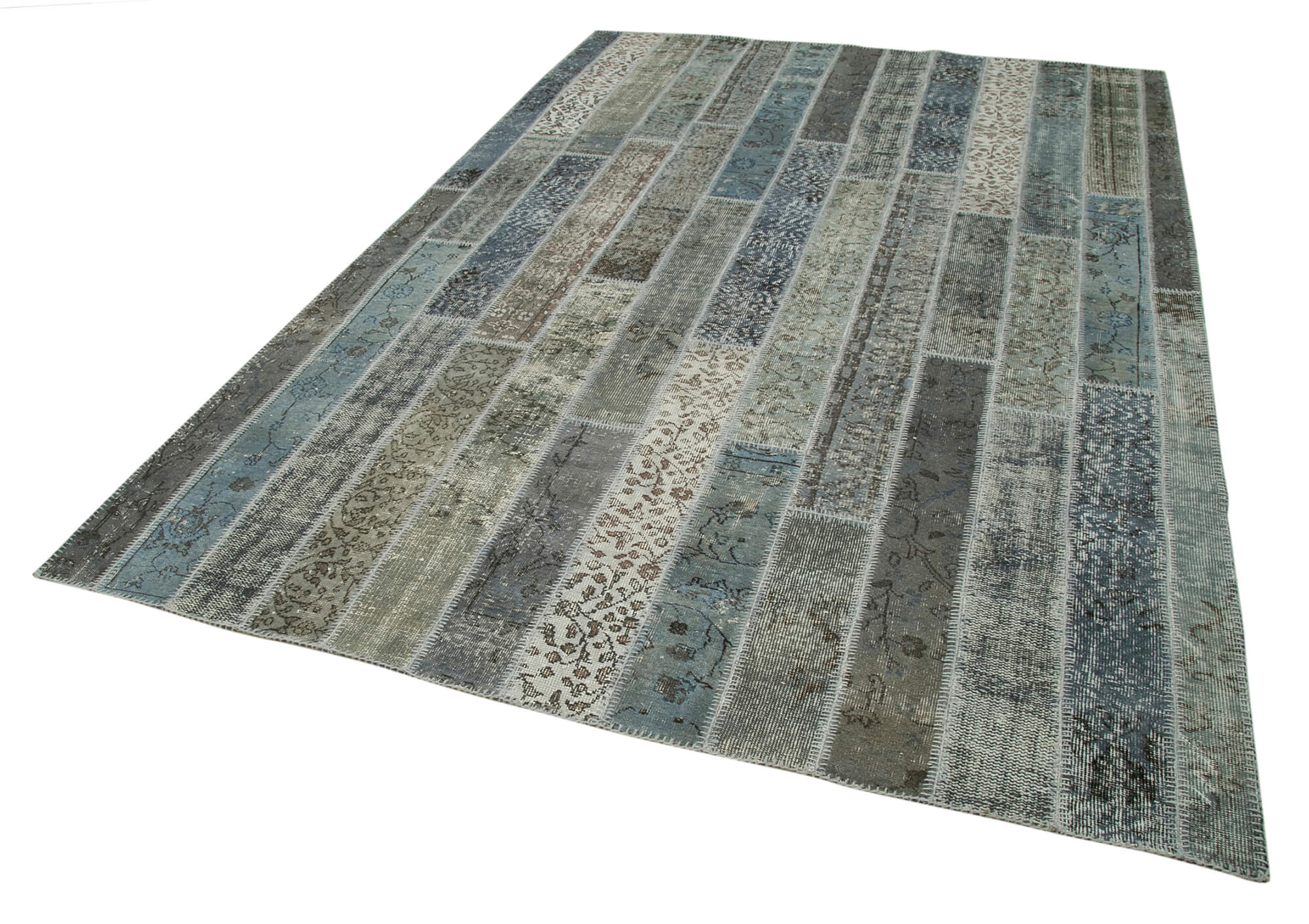Handmade Patchwork Rug - Grey Cotton Wool Area Rug 6'8'' x 10'0'' Vintage Style