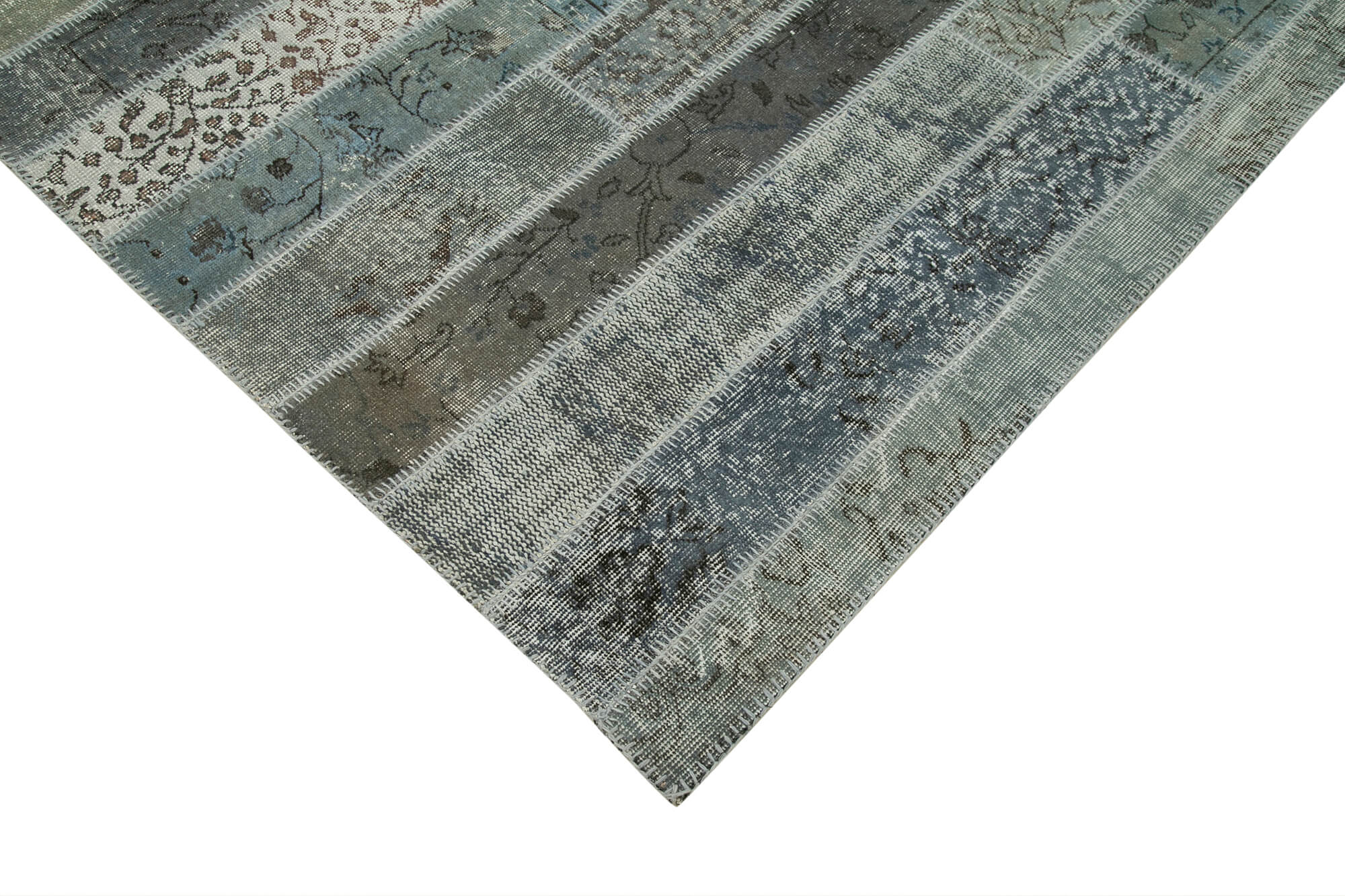 Handmade Patchwork Rug - Grey Cotton Wool Area Rug 6'8'' x 10'0'' Vintage Style