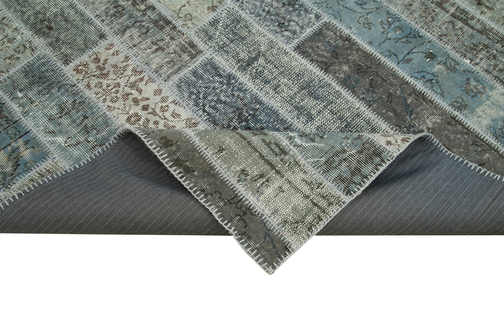 Handmade Patchwork Rug - Grey Cotton Wool Area Rug 6'8'' x 10'0'' Vintage Style