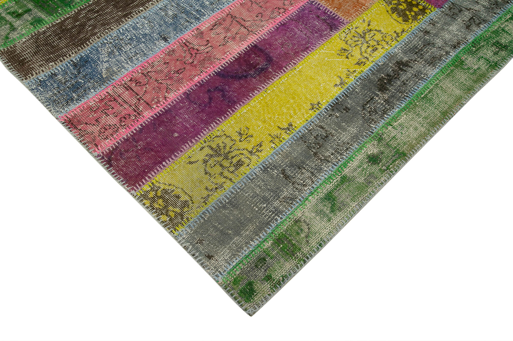 Handmade Area Rug - Grey Patchwork Turkish Wool Carpet 6'7"x9'10" Durable Cotton Blend
