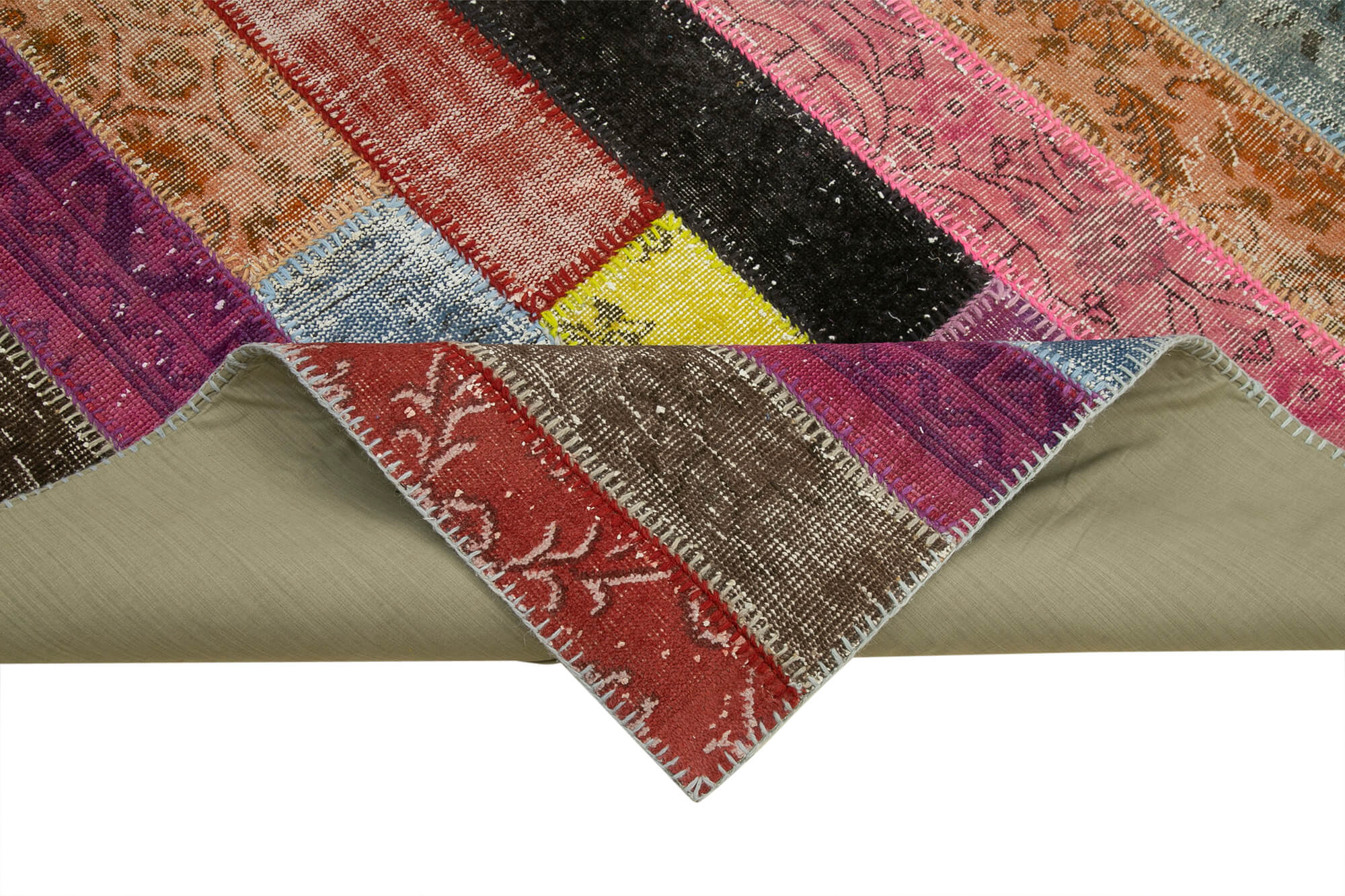 Handmade Area Rug - Grey Patchwork Turkish Wool Carpet 6'7"x9'10" Durable Cotton Blend