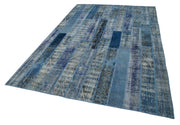 Handmade Patchwork Area Rug - Blue Patchwork Carpet Cotton Wool Rug 6'4''x9'10''