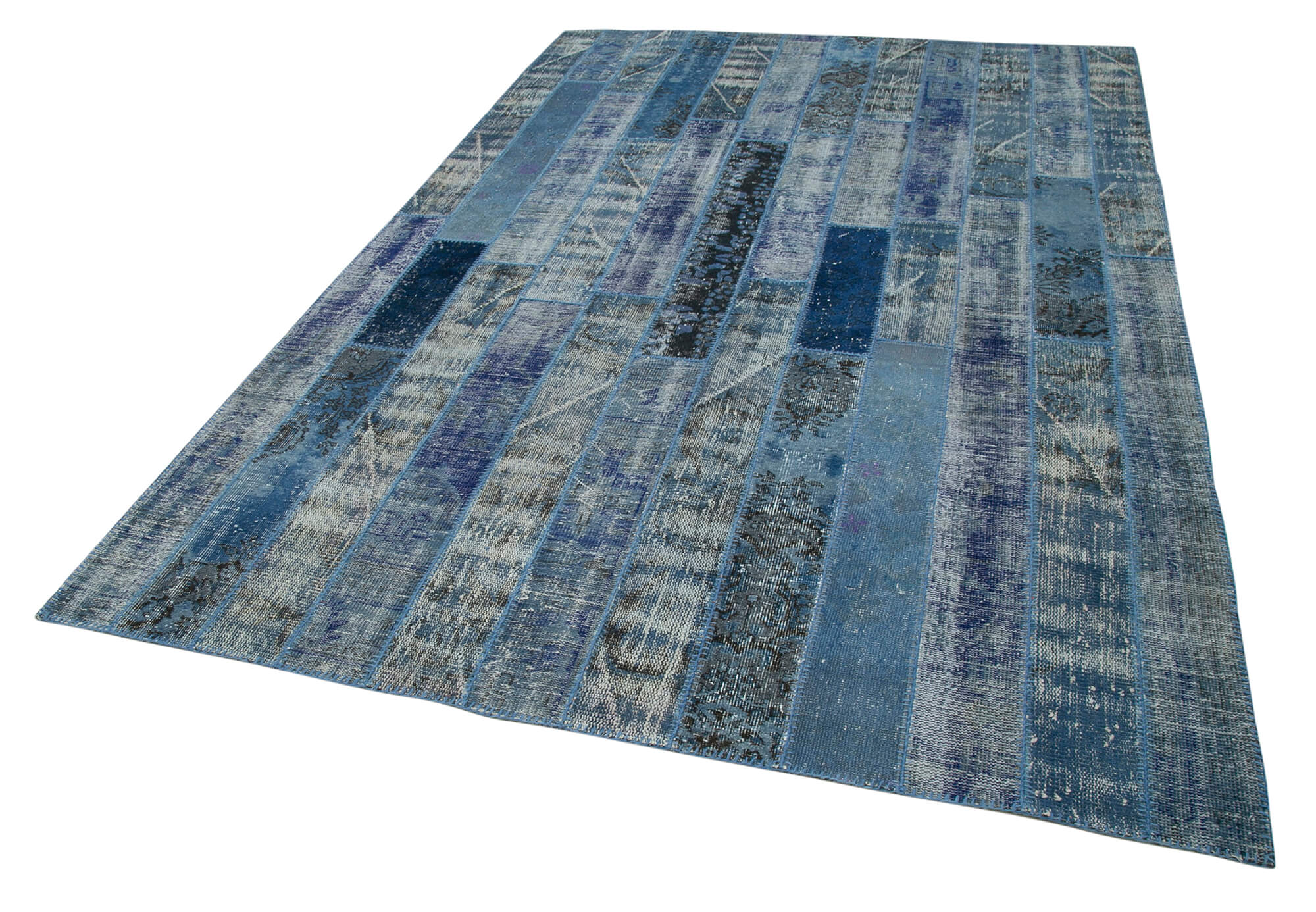 Handmade Patchwork Area Rug - Blue Patchwork Carpet Cotton Wool Rug 6'4''x9'10''