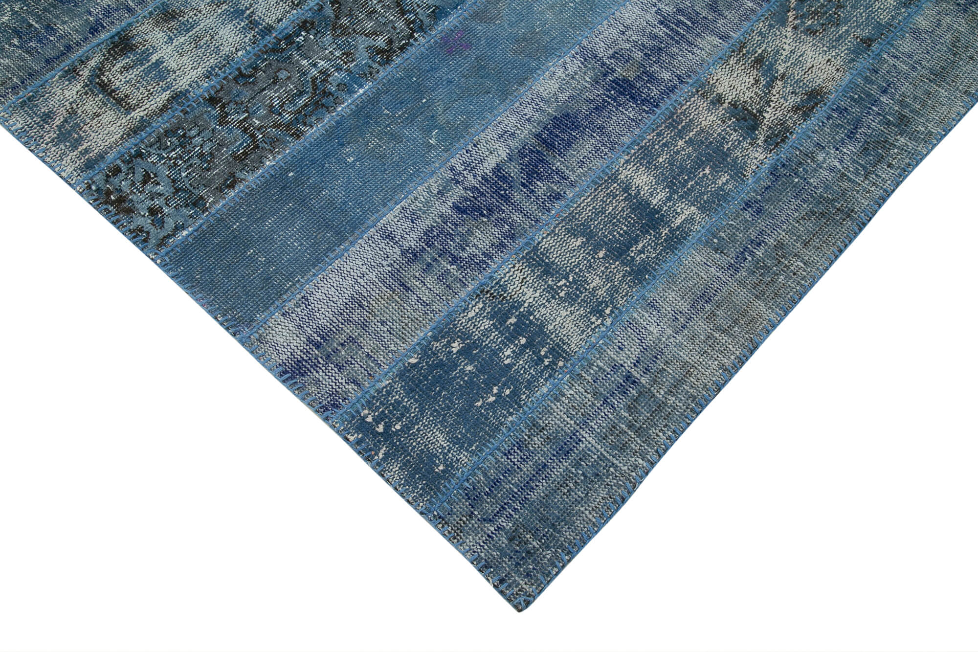 Handmade Patchwork Area Rug - Blue Patchwork Carpet Cotton Wool Rug 6'4''x9'10''