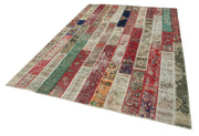 Handmade Patchwork Rug | Vintage Turkish Carpet Grey Area Rug Cotton Wool Blend 6'7''x9'9''