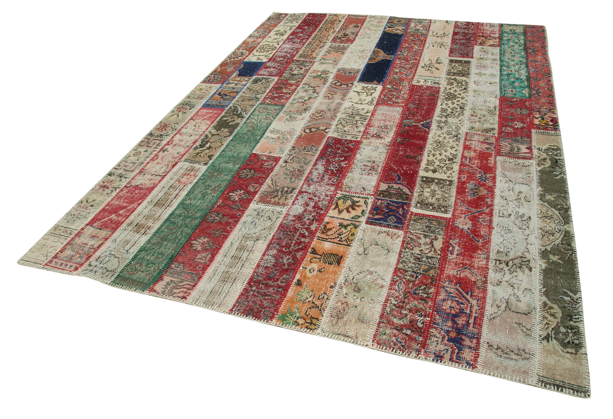Handmade Patchwork Rug | Vintage Turkish Carpet Grey Area Rug Cotton Wool Blend 6'7''x9'9''