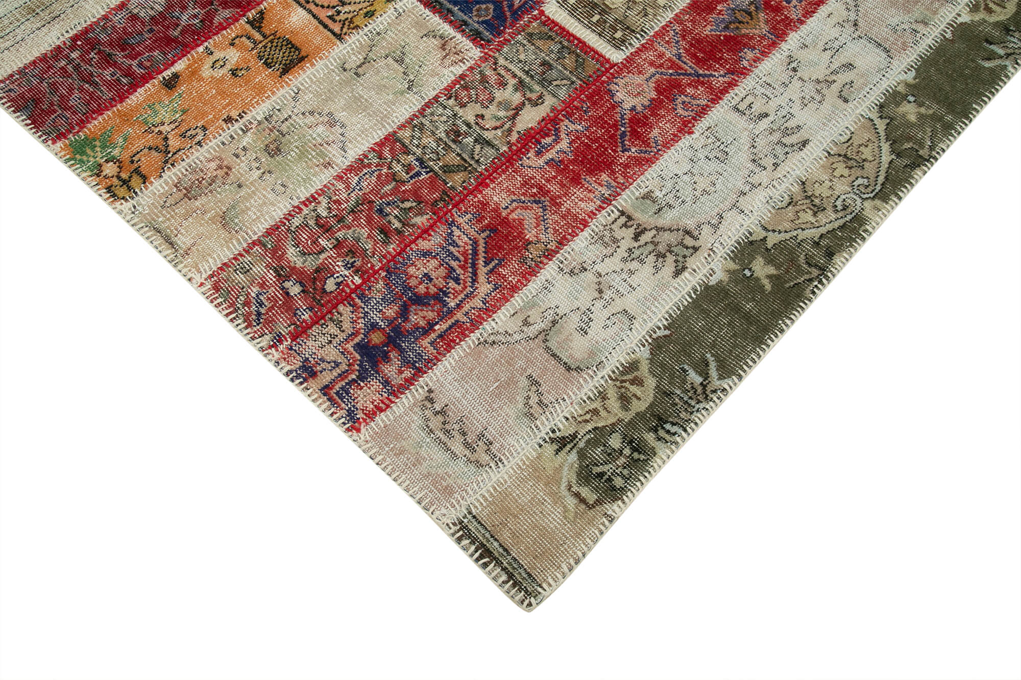 Handmade Patchwork Rug | Vintage Turkish Carpet Grey Area Rug Cotton Wool Blend 6'7''x9'9''