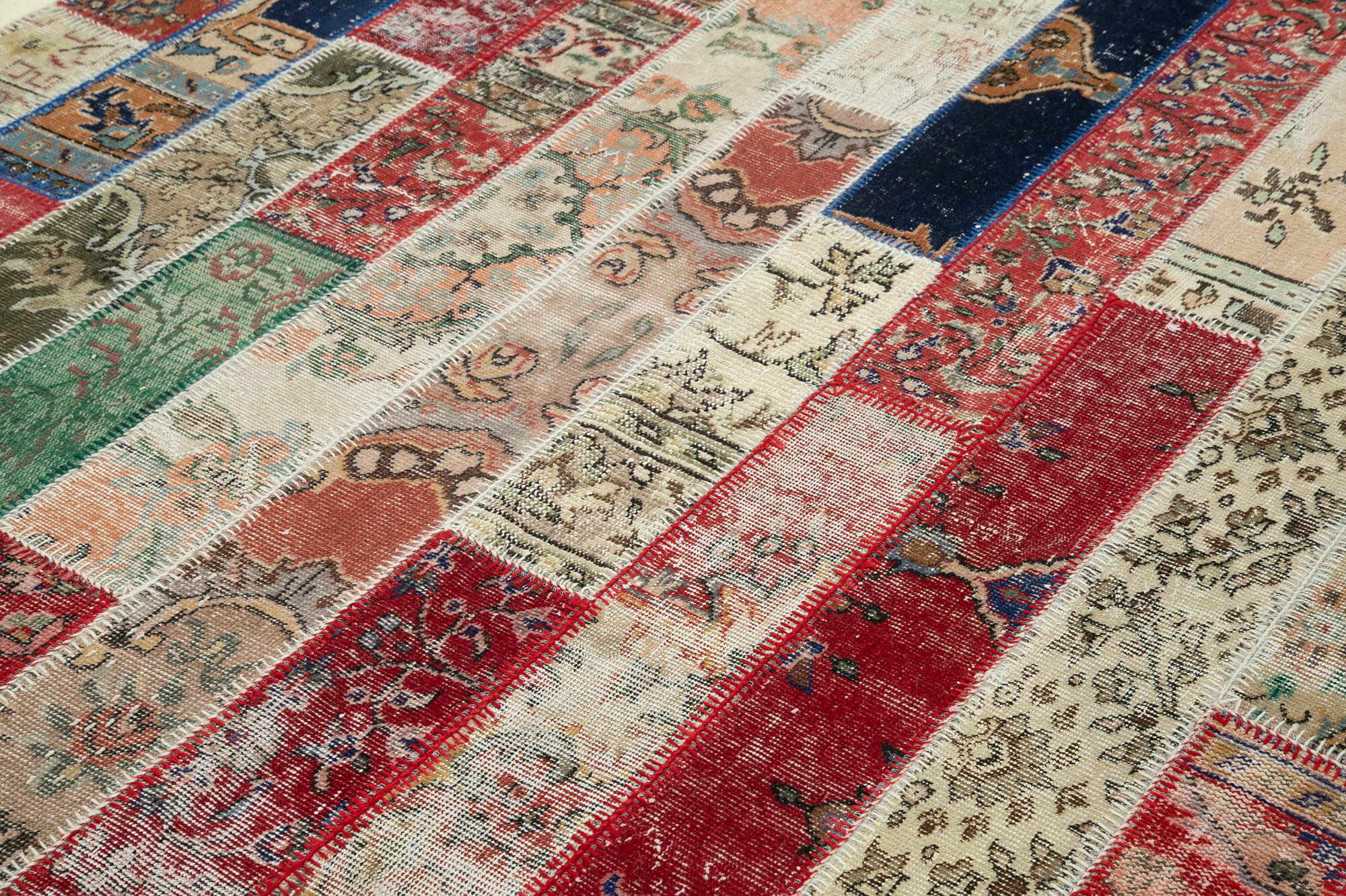 Handmade Patchwork Rug | Vintage Turkish Carpet Grey Area Rug Cotton Wool Blend 6'7''x9'9''