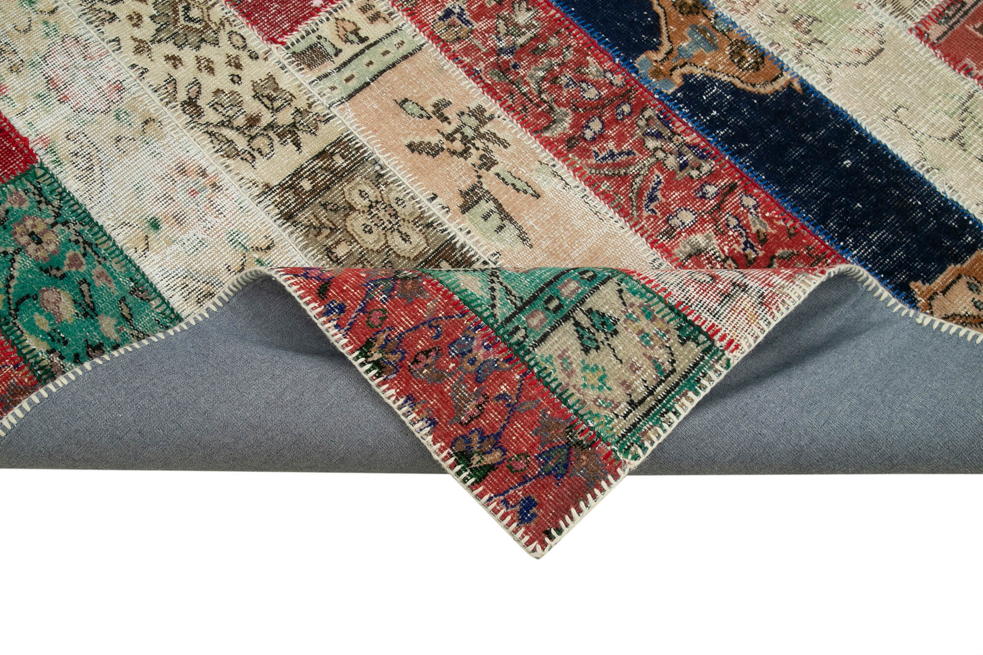 Handmade Patchwork Rug | Vintage Turkish Carpet Grey Area Rug Cotton Wool Blend 6'7''x9'9''