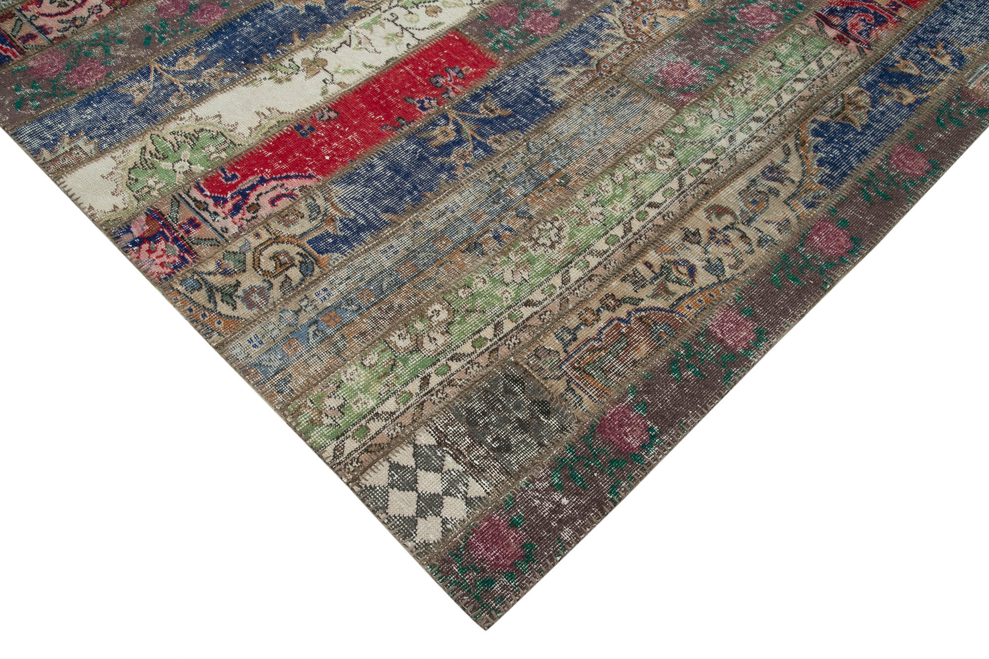 Handmade Patchwork Rug - Kirk Yama Grey Cotton Wool Vintage Area Rug 6'9''x9'11''