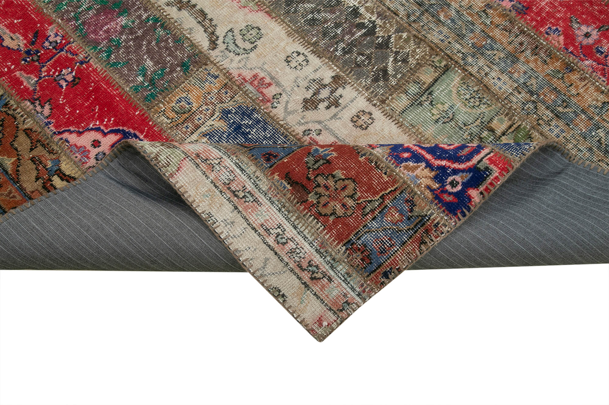 Handmade Patchwork Rug - Kirk Yama Grey Cotton Wool Vintage Area Rug 6'9''x9'11''