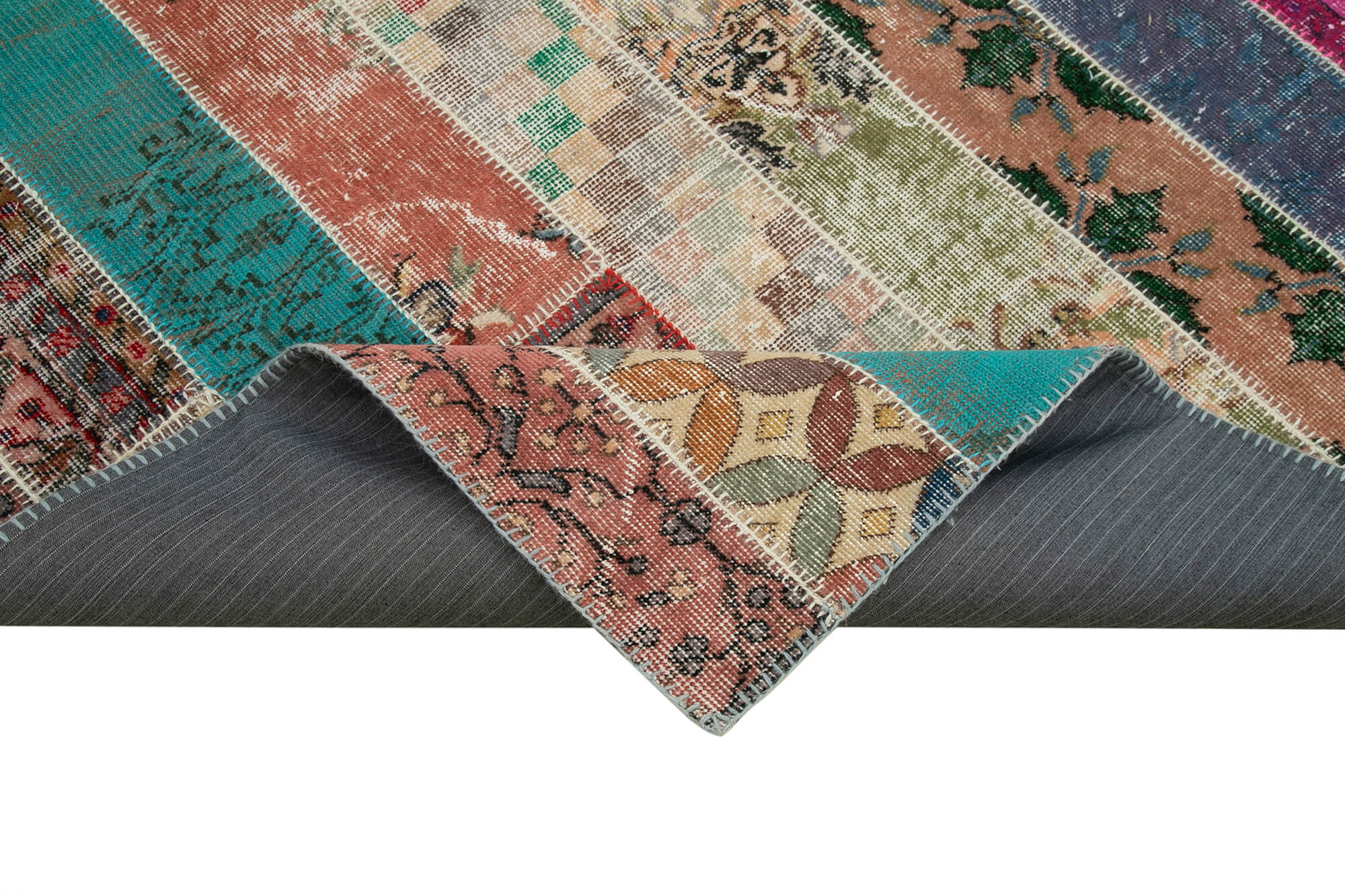 Handmade Patchwork Rug – Grey Cotton Wool Carpet 6'8'' x 10'0'' | Vintage Area Rug