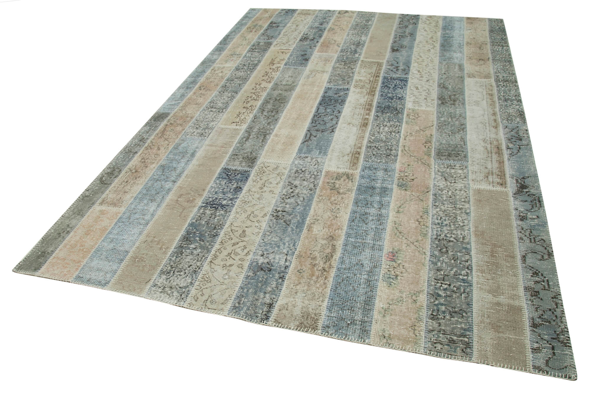 Handmade Wool Area Rug - Kirk Yama Grey Patchwork Cotton Wool 6x10 Feet Rug