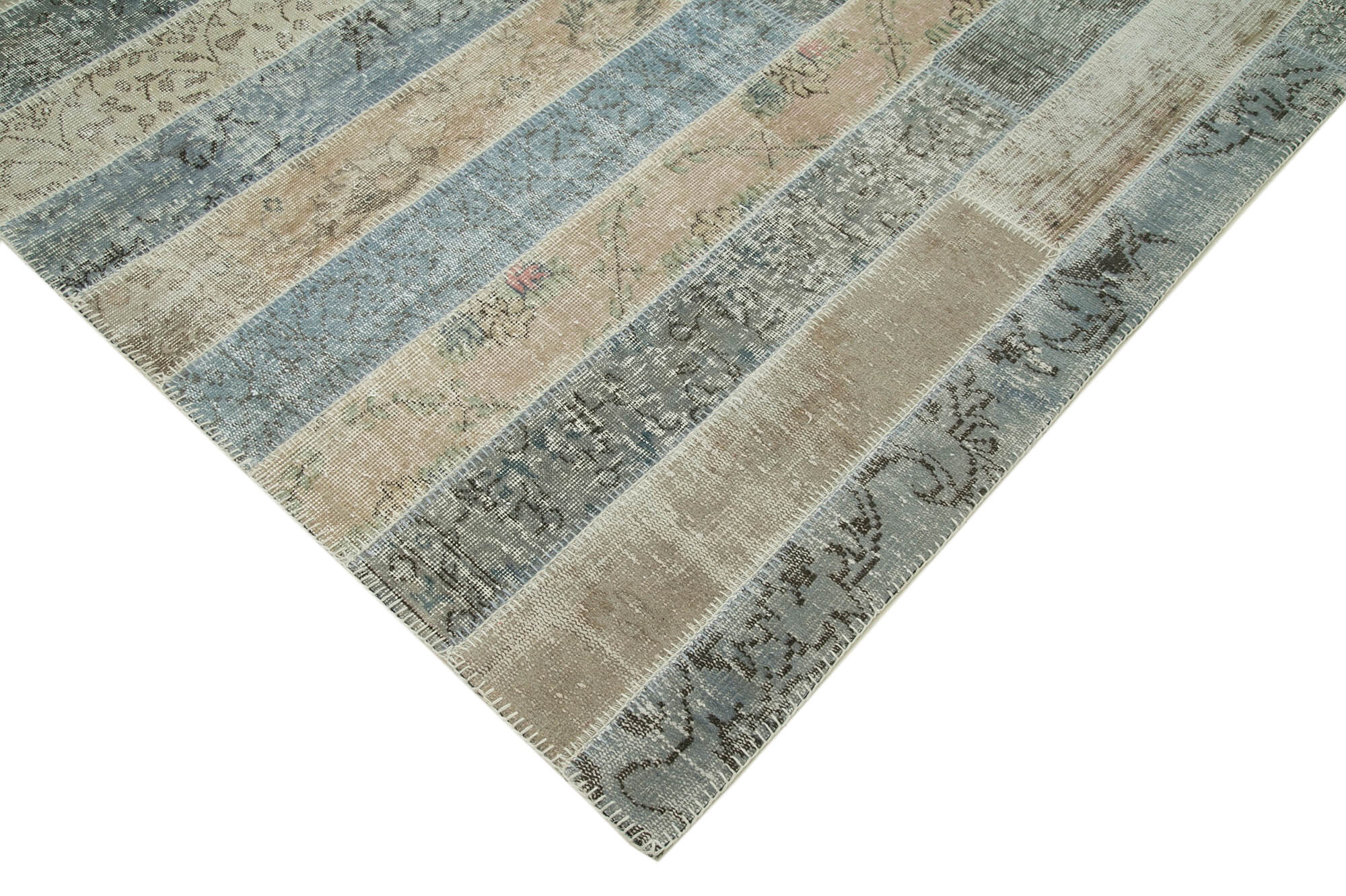 Handmade Wool Area Rug - Kirk Yama Grey Patchwork Cotton Wool 6x10 Feet Rug