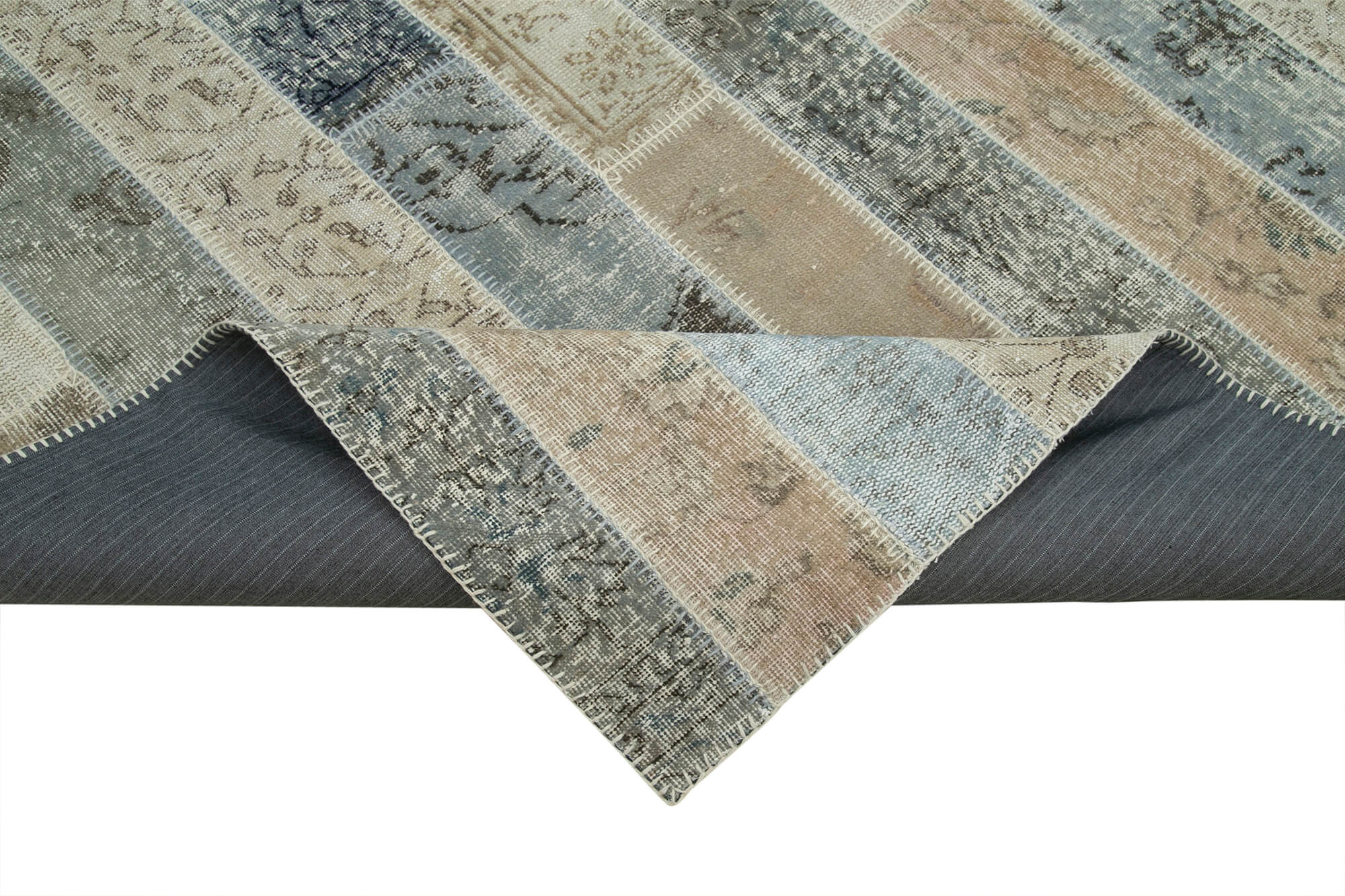 Handmade Wool Area Rug - Kirk Yama Grey Patchwork Cotton Wool 6x10 Feet Rug