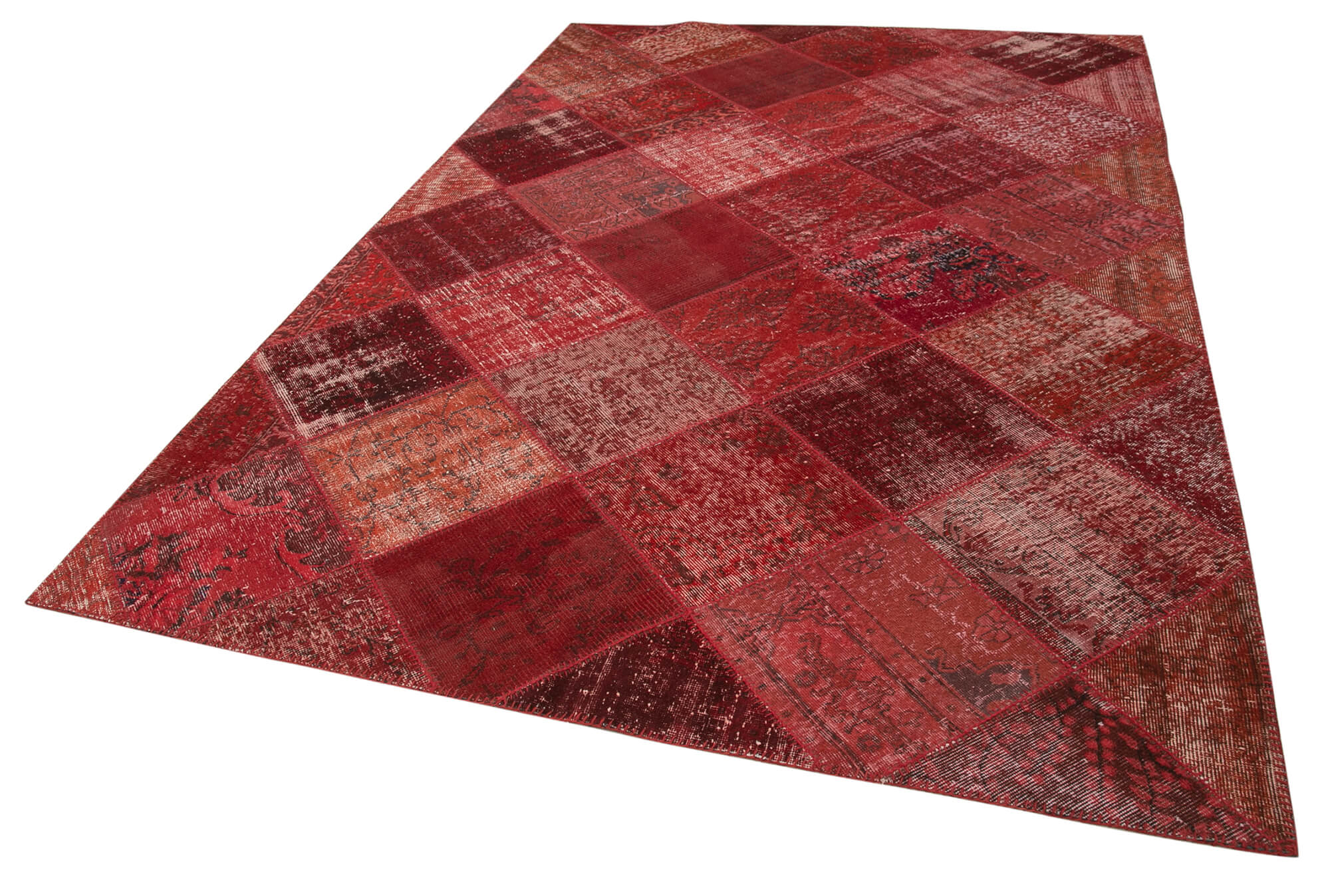 Handmade Wool Area Rug | Vintage Red Patchwork Rug - Cotton Wool Durable Carpet 6'6''x10'0''