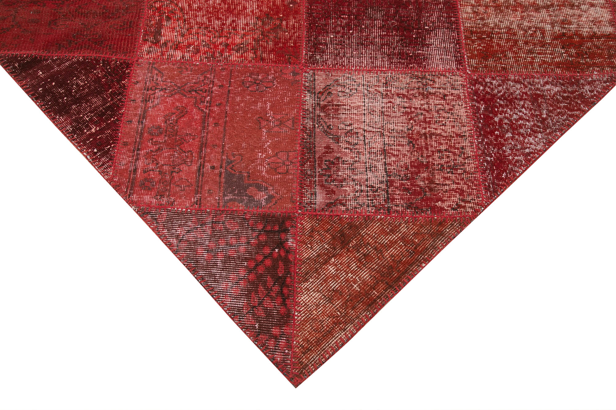 Handmade Wool Area Rug | Vintage Red Patchwork Rug - Cotton Wool Durable Carpet 6'6''x10'0''