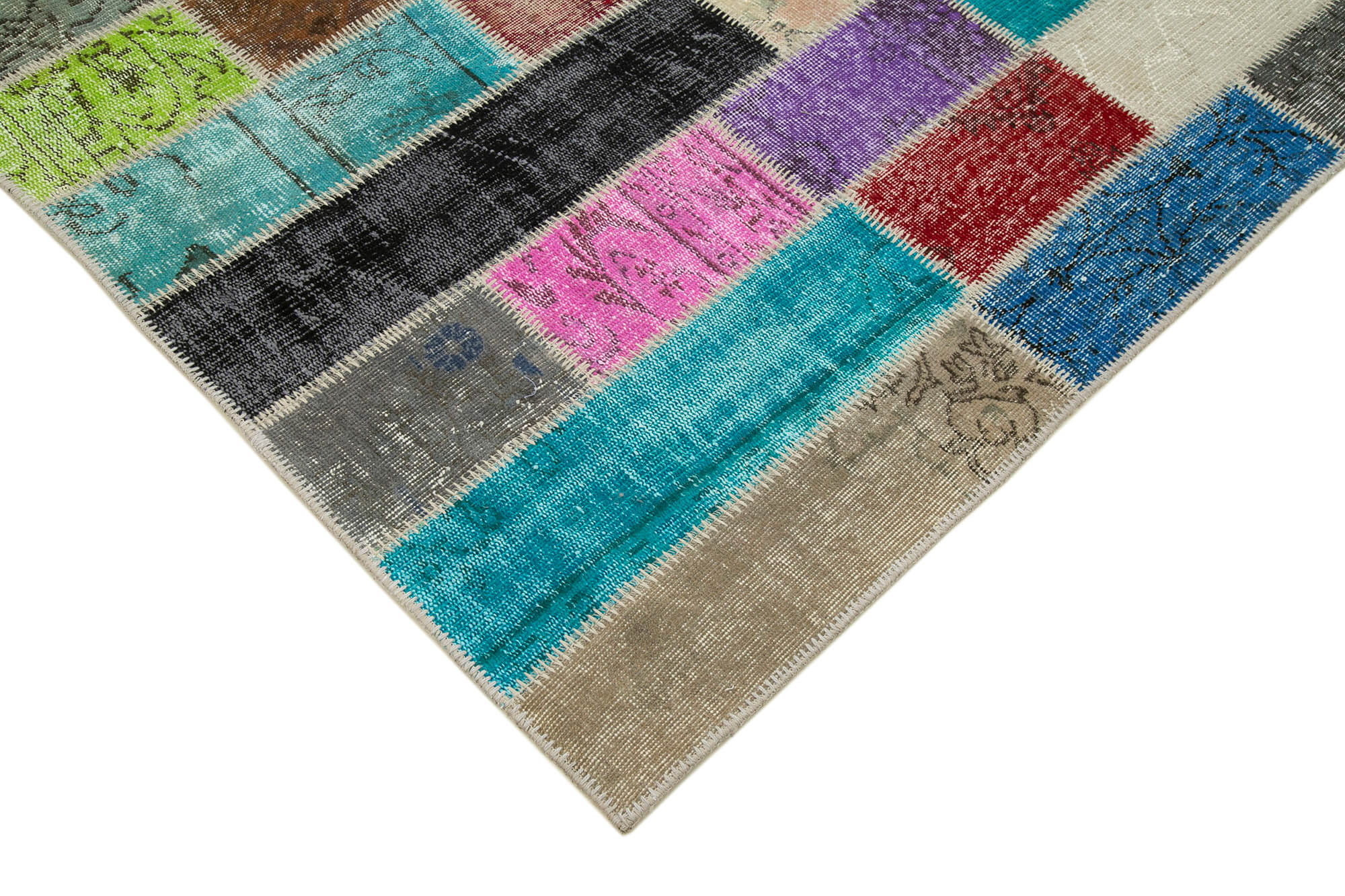 Handmade Patchwork Rug - Kirk Yama Grey Cotton Wool Vintage Area Rug 6'5''x10'