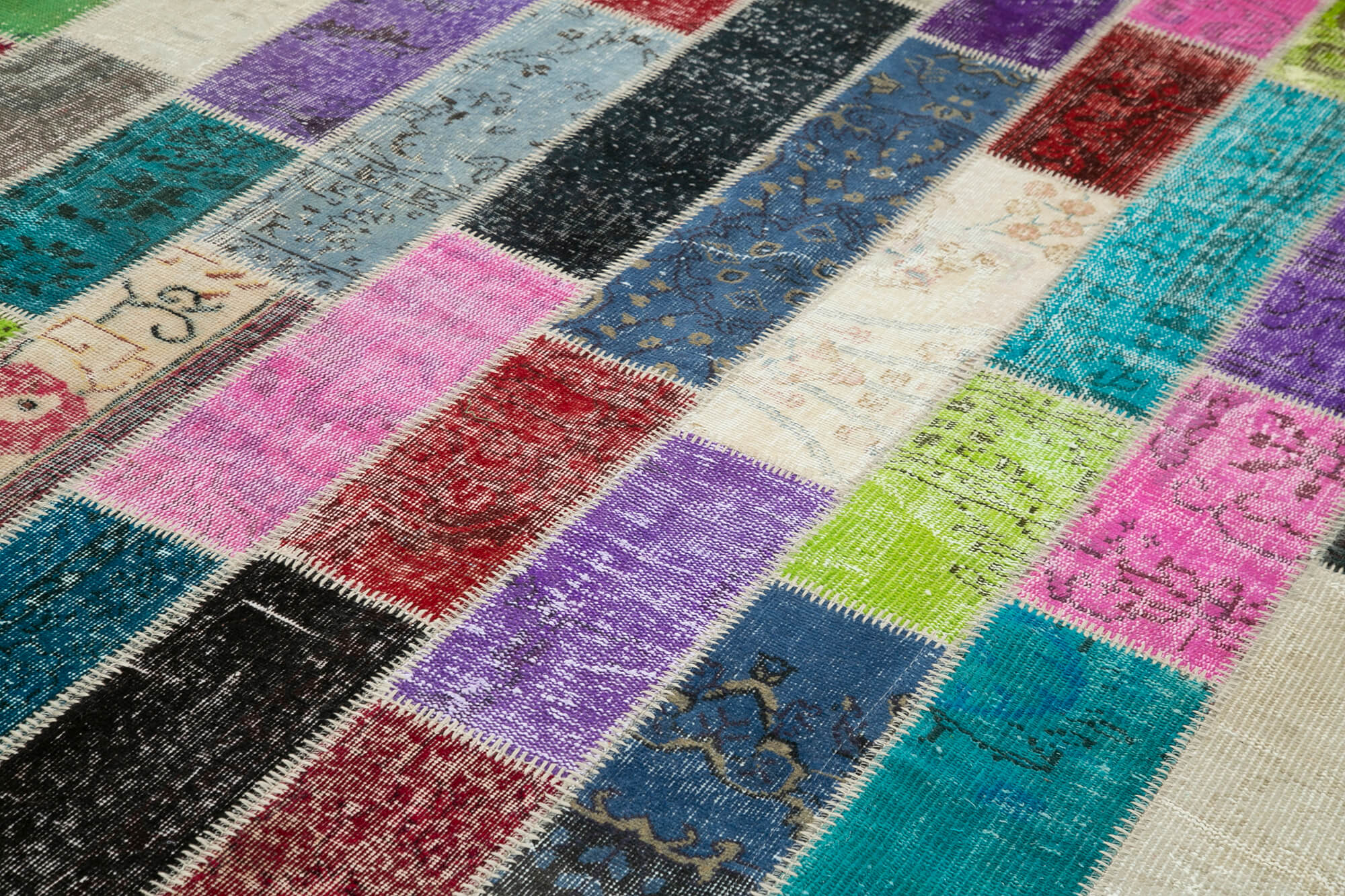 Handmade Patchwork Rug - Kirk Yama Grey Cotton Wool Vintage Area Rug 6'5''x10'