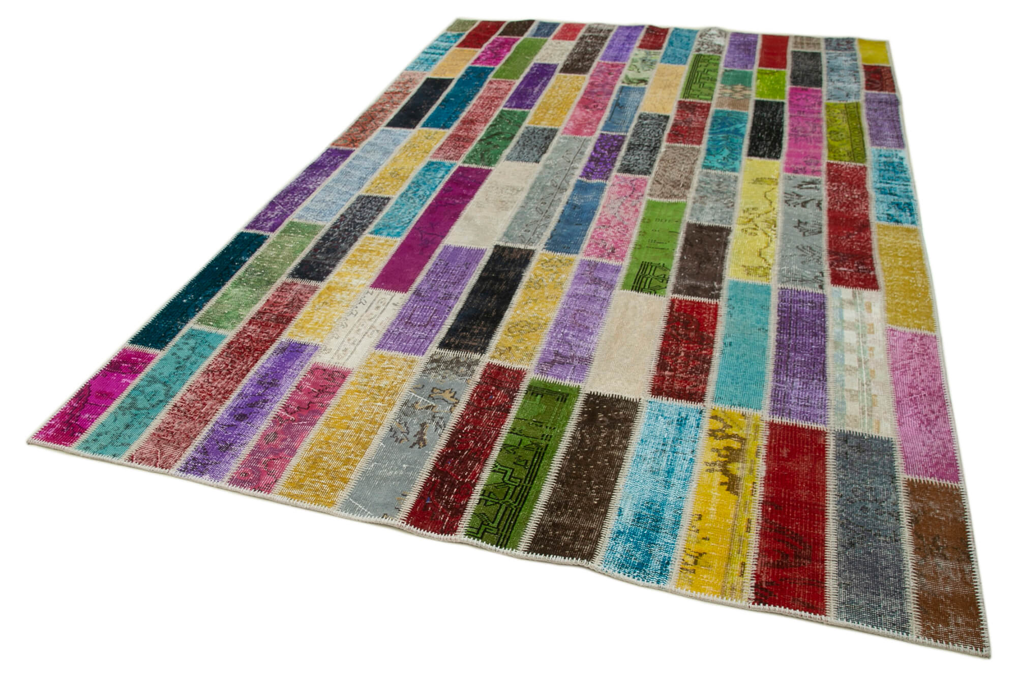 Handmade Wool Area Rug – Kirk Yama Grey Patchwork Cotton Wool Rug 6'7''x10'2''