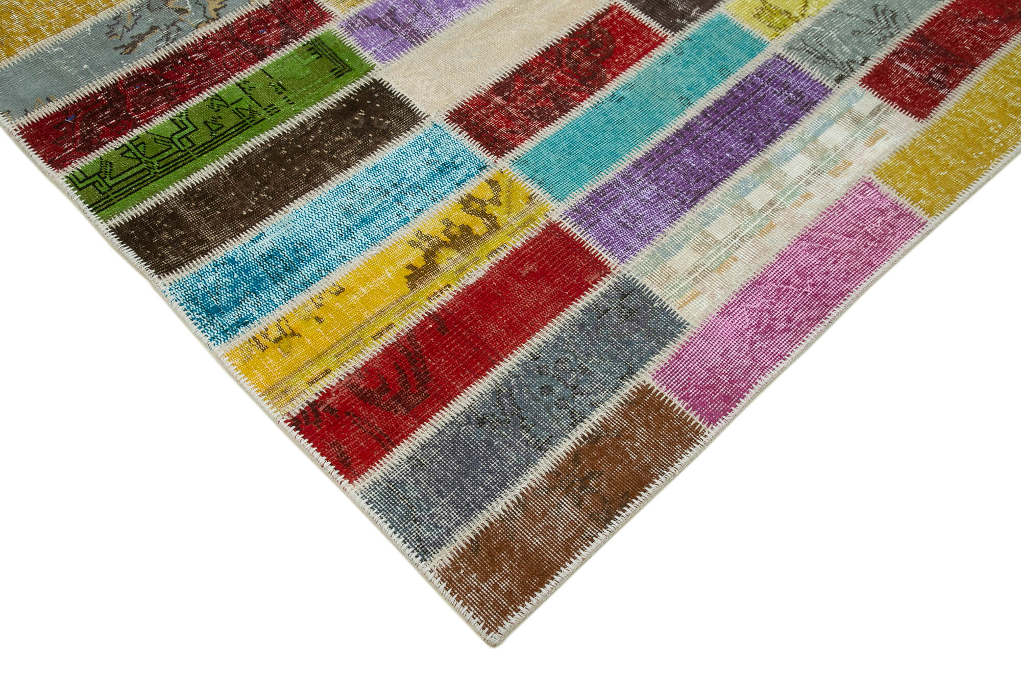 Handmade Wool Area Rug – Kirk Yama Grey Patchwork Cotton Wool Rug 6'7''x10'2''