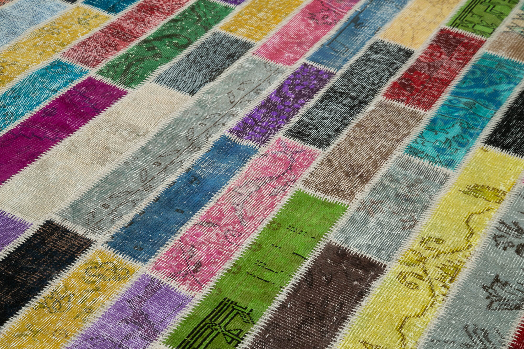Handmade Wool Area Rug – Kirk Yama Grey Patchwork Cotton Wool Rug 6'7''x10'2''