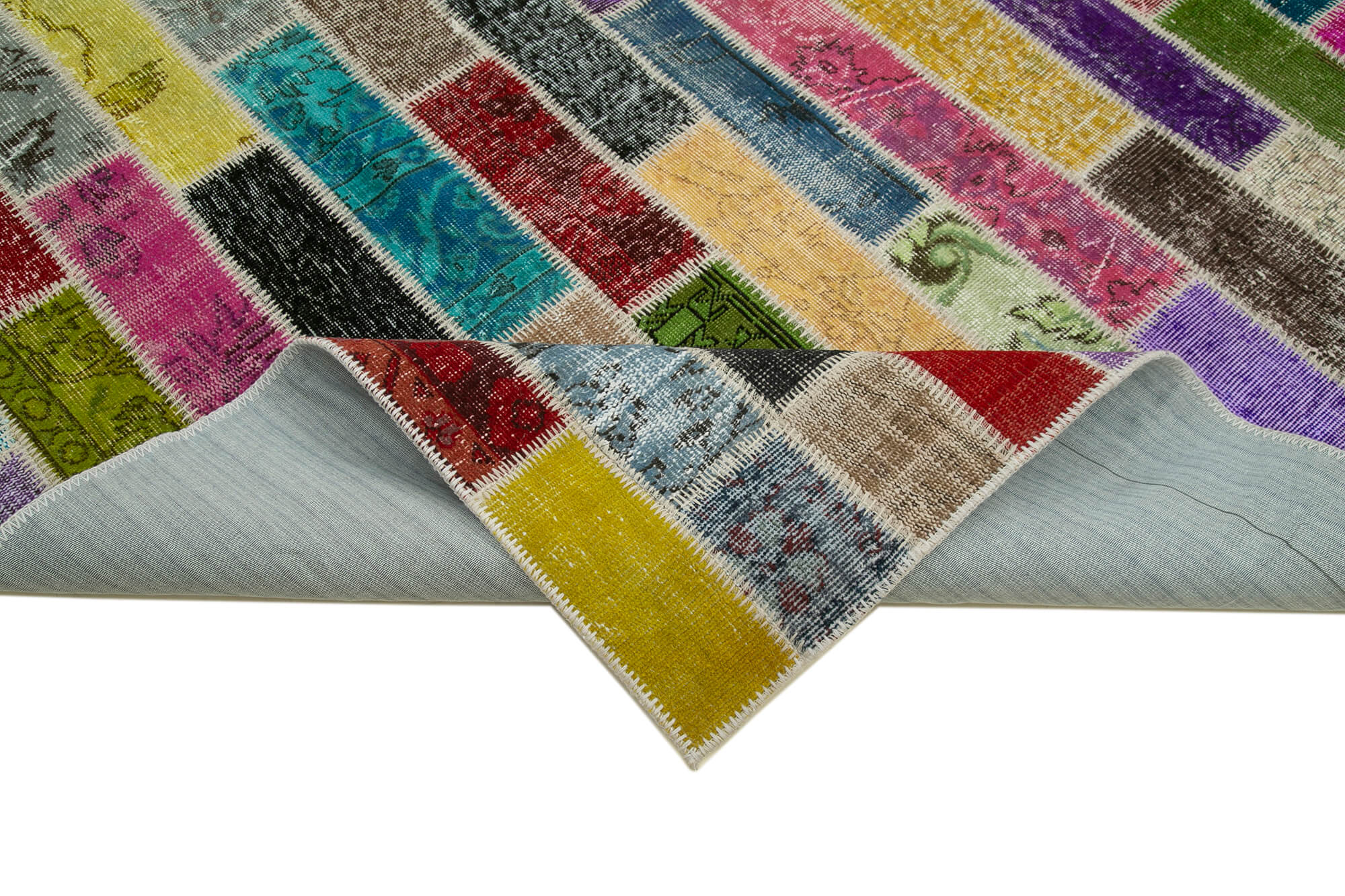Handmade Wool Area Rug – Kirk Yama Grey Patchwork Cotton Wool Rug 6'7''x10'2''