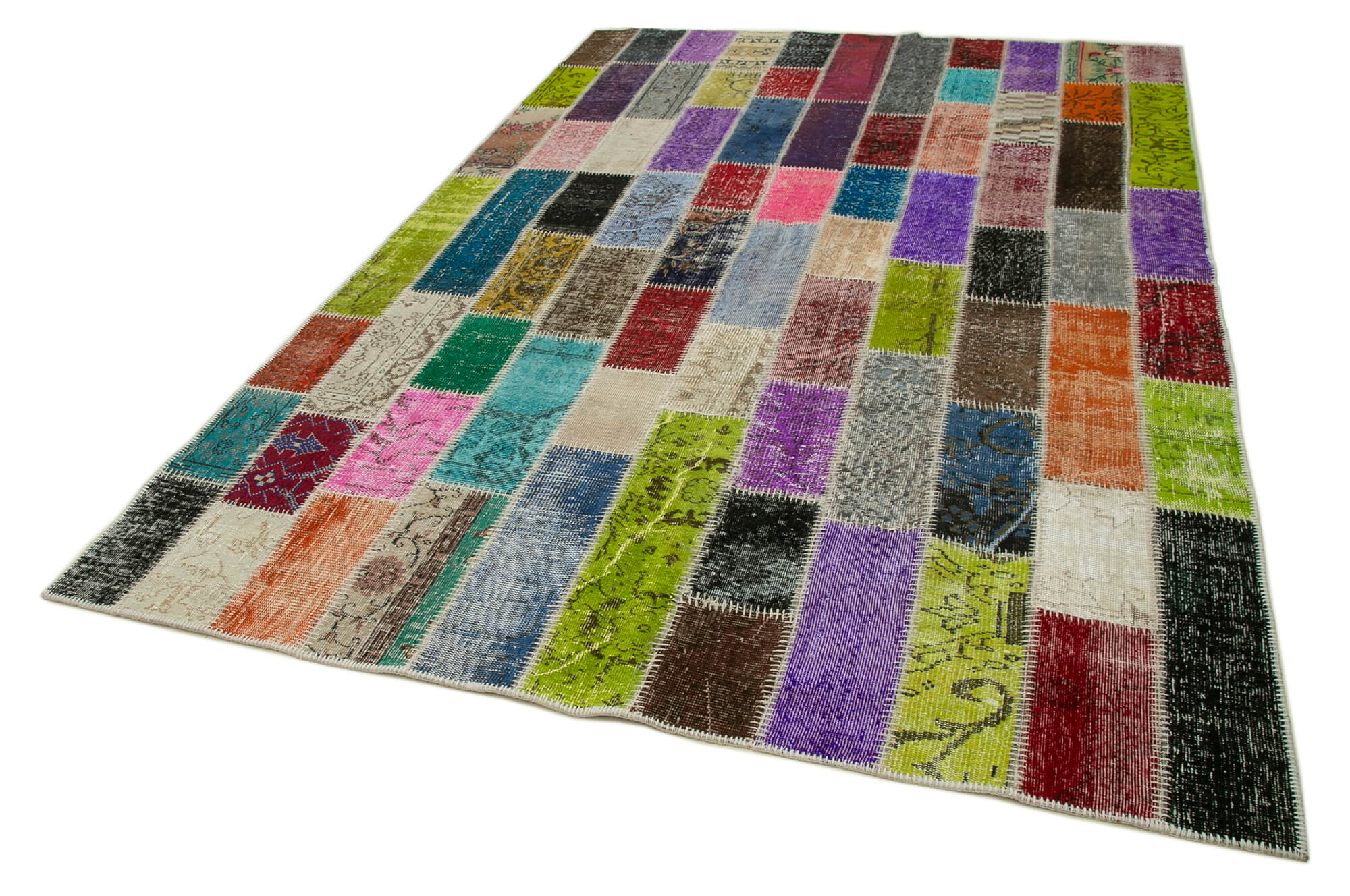 Handmade Patchwork Rug - Kirk Yama Grey Area Rug 6x10 Cotton Wool Carpet