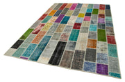 Handmade Patchwork Rug - Kirk Yama Grey Cotton Wool Vintage Area Rug 6'7''x9'11''