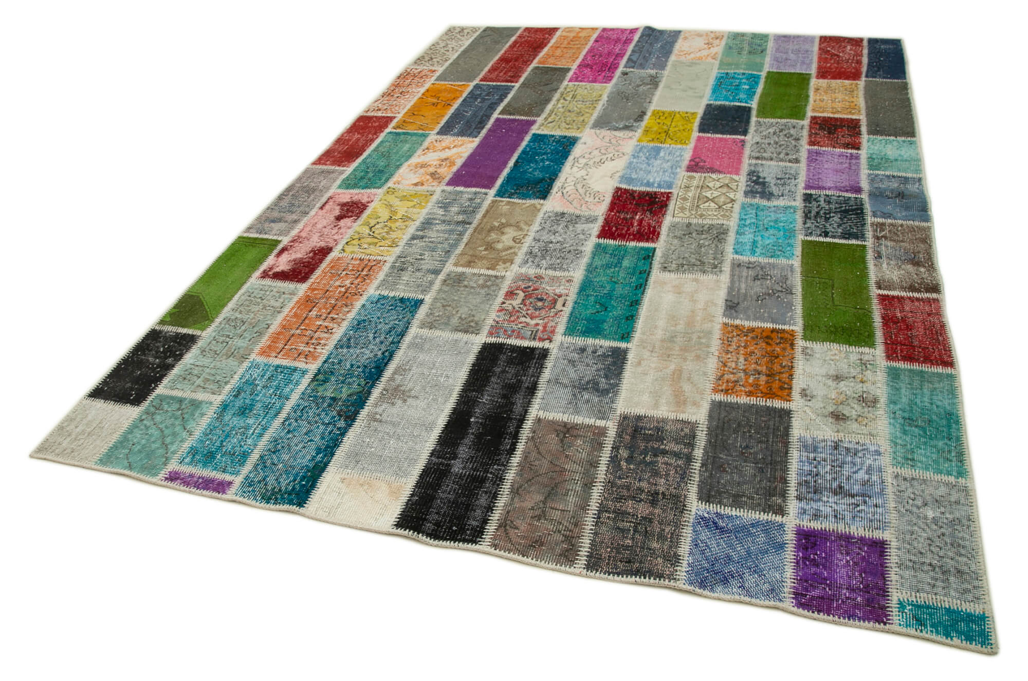 Handmade Patchwork Rug - Kirk Yama Grey Cotton Wool Vintage Area Rug 6'7''x9'11''