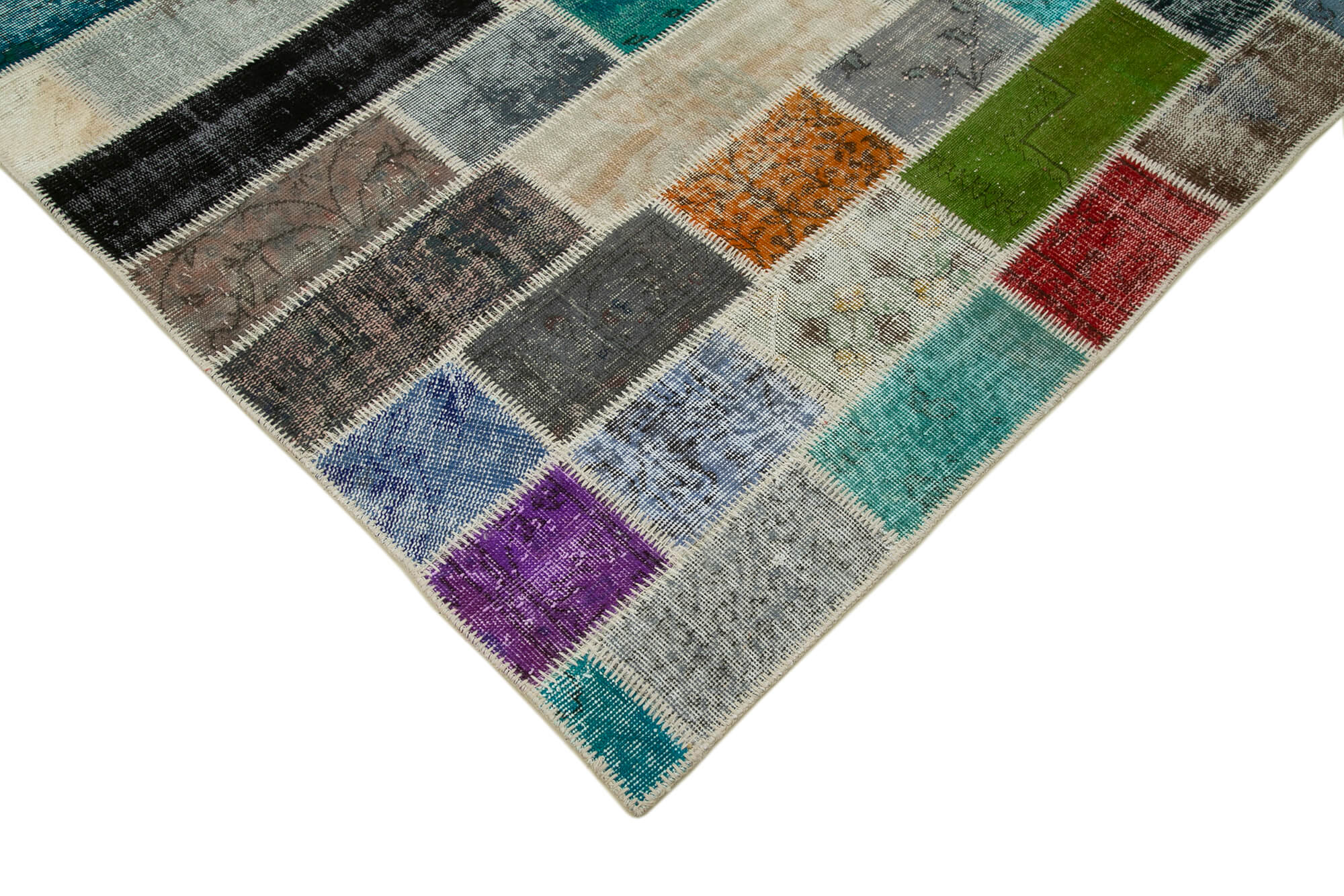 Handmade Patchwork Rug - Kirk Yama Grey Cotton Wool Vintage Area Rug 6'7''x9'11''