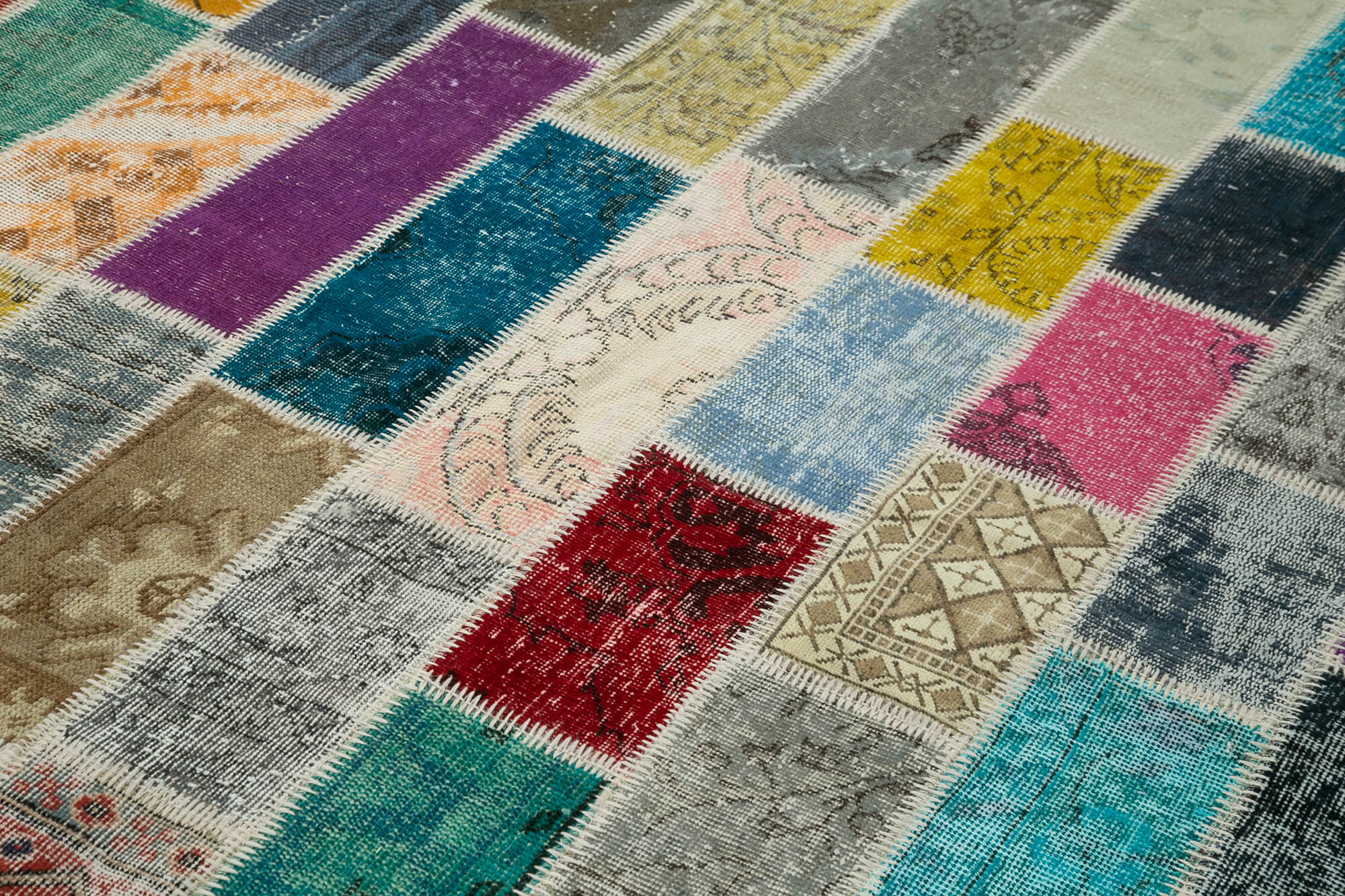Handmade Patchwork Rug - Kirk Yama Grey Cotton Wool Vintage Area Rug 6'7''x9'11''