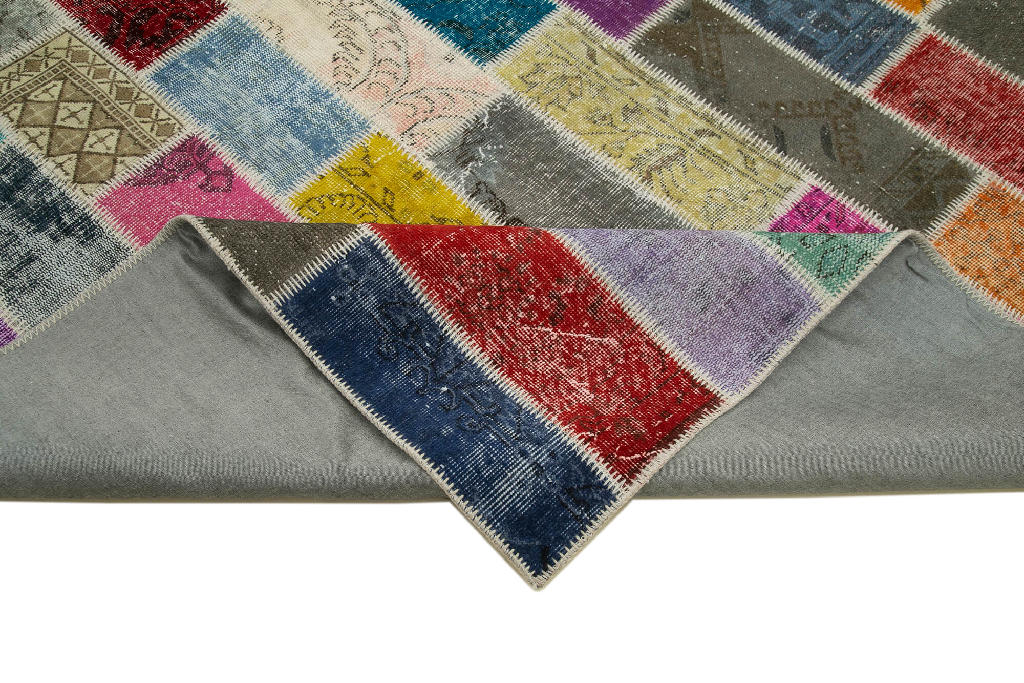 Handmade Patchwork Rug - Kirk Yama Grey Cotton Wool Vintage Area Rug 6'7''x9'11''