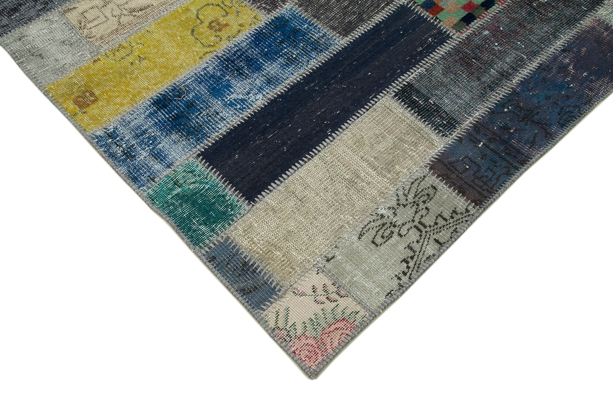 Handmade Wool Area Rug – Grey Patchwork Cotton Wool 6x10 Area Rug Durable Carpet