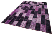 Handmade Area Rug - Kirk Yama Purple Patchwork Wool Cotton Carpet 6'9''x9'10''