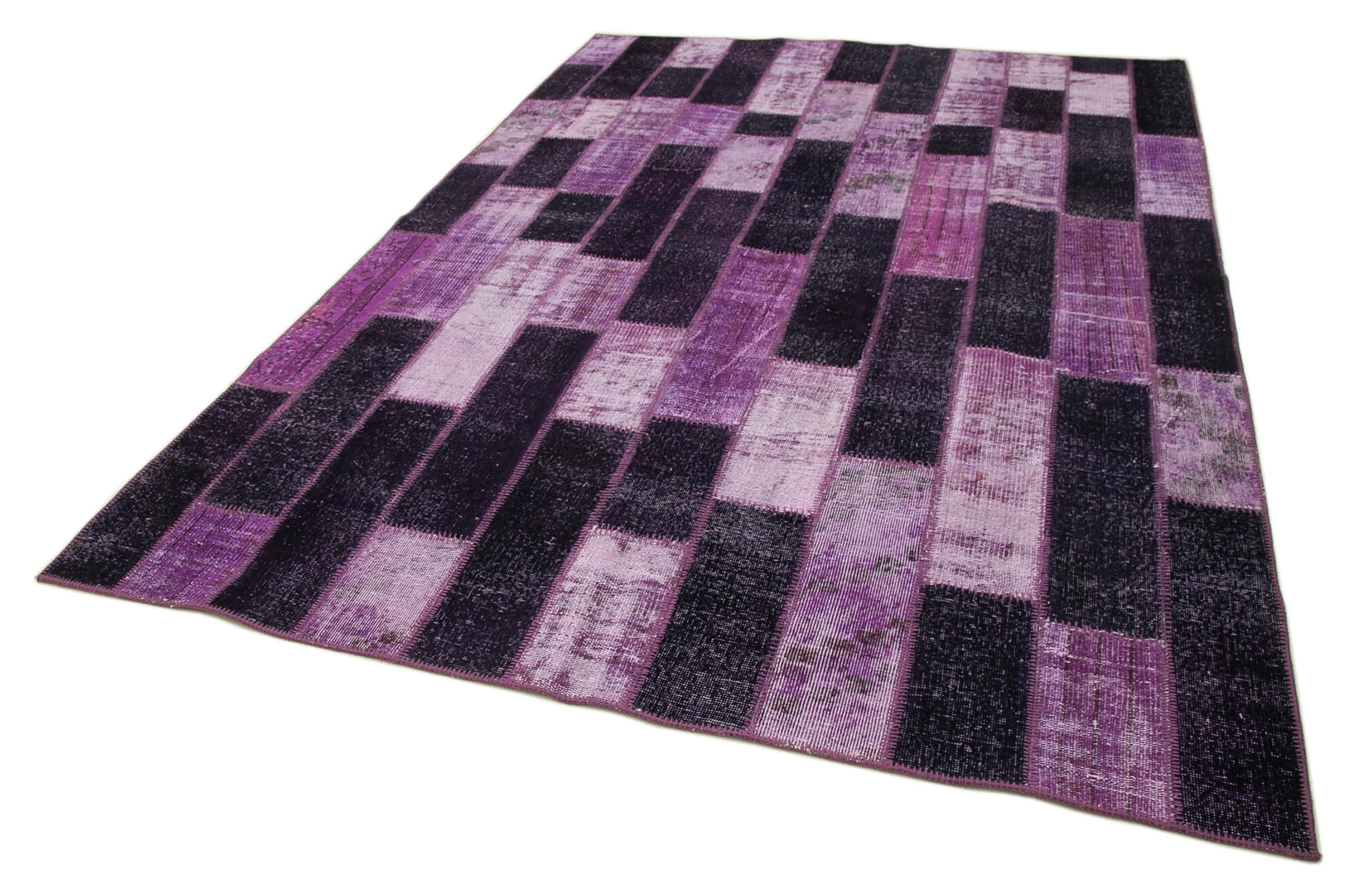 Handmade Area Rug - Kirk Yama Purple Patchwork Wool Cotton Carpet 6'9''x9'10''