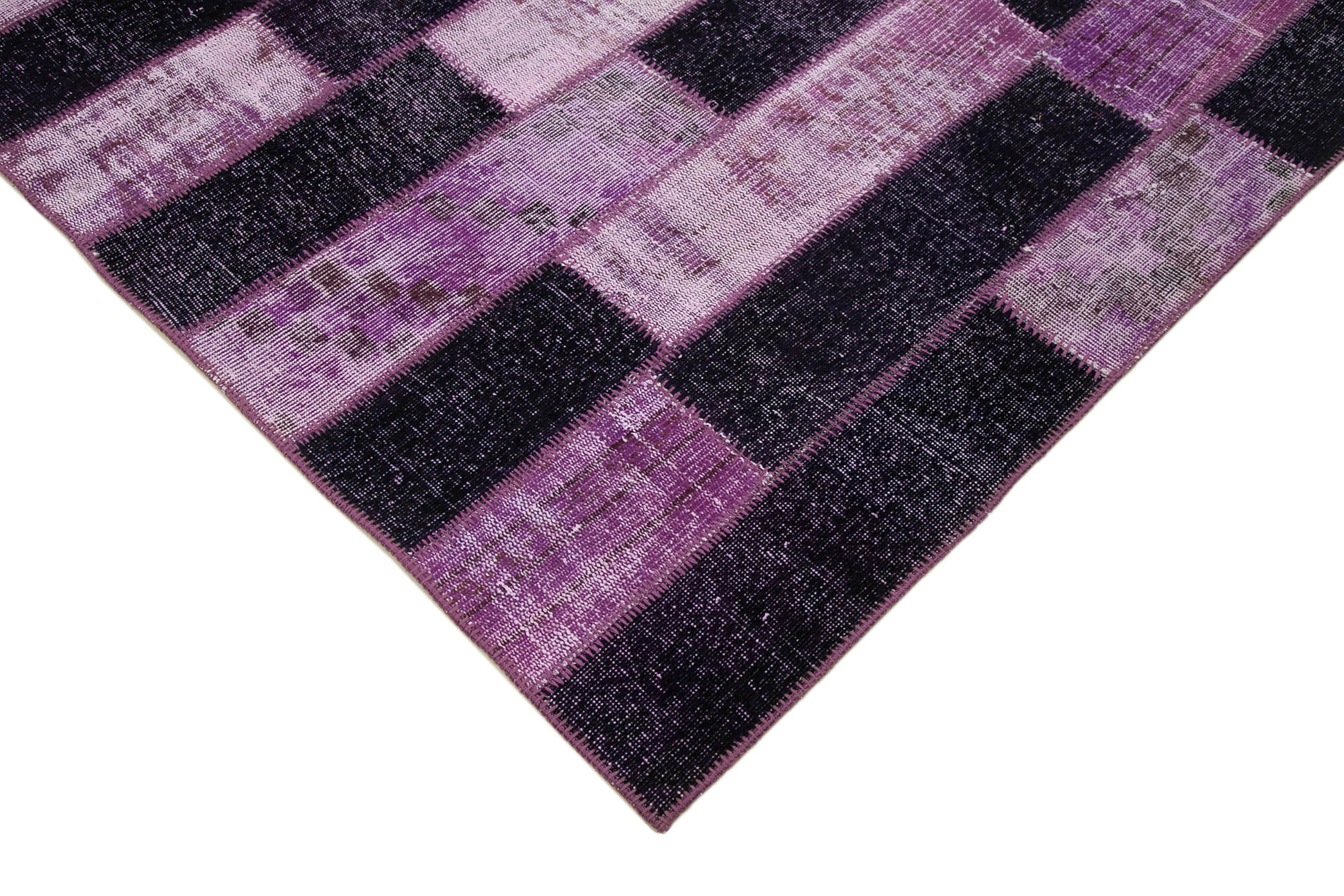 Handmade Area Rug - Kirk Yama Purple Patchwork Wool Cotton Carpet 6'9''x9'10''