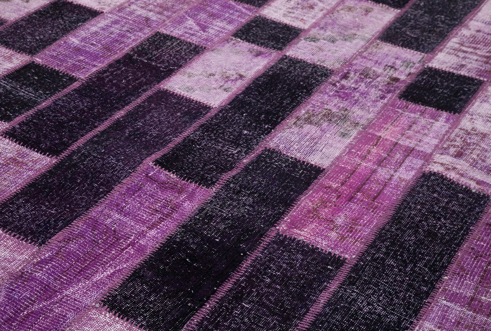 Handmade Area Rug - Kirk Yama Purple Patchwork Wool Cotton Carpet 6'9''x9'10''