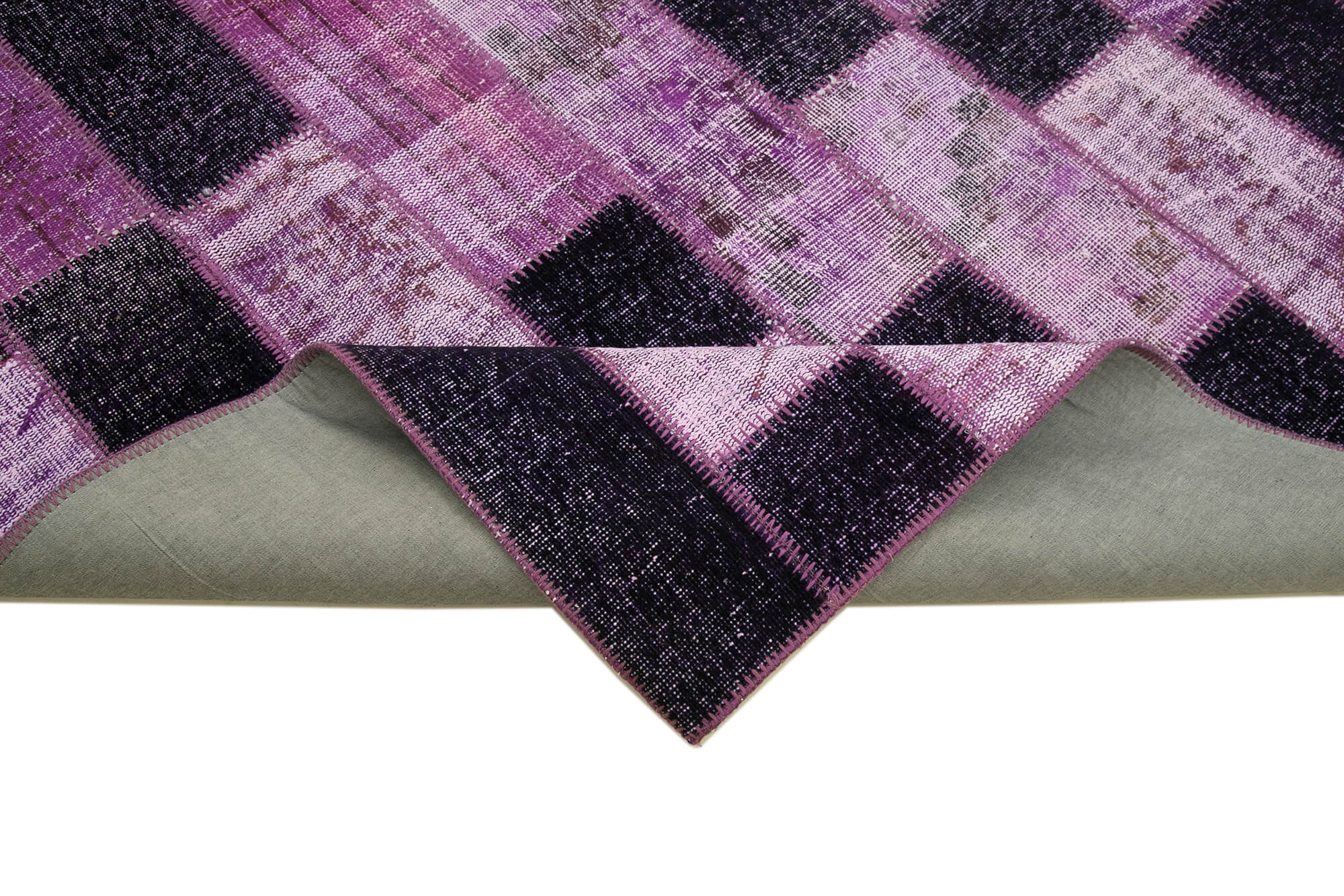 Handmade Area Rug - Kirk Yama Purple Patchwork Wool Cotton Carpet 6'9''x9'10''