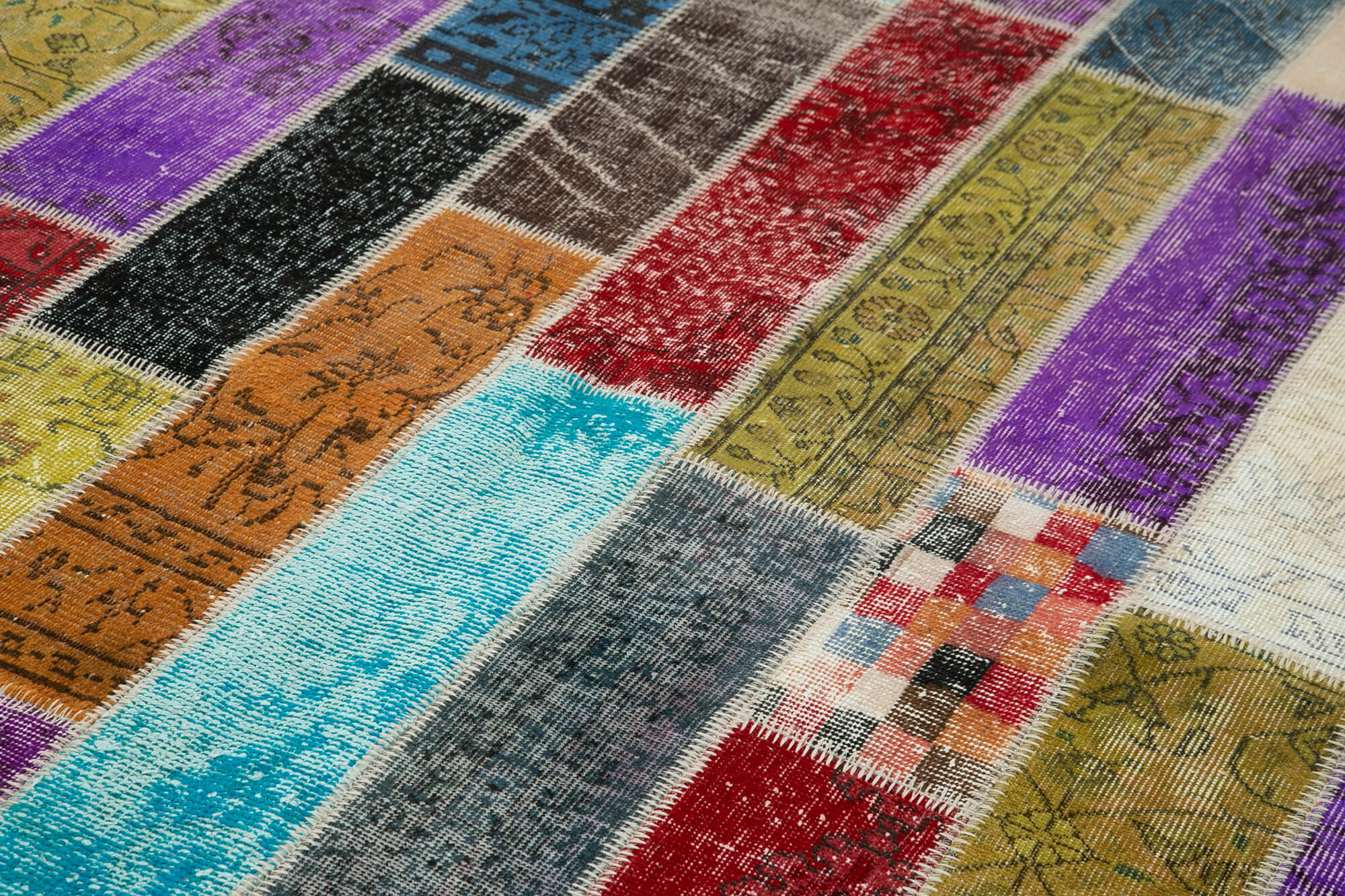 Handmade Patchwork Rug – Grey Patchwork Carpet 6'8'' x 9'10'' Cotton Wool Blend