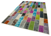 Handmade Patchwork Rug – Grey Area Rug Cotton Wool Vintage Turkish Carpet 6'7''x9'11''