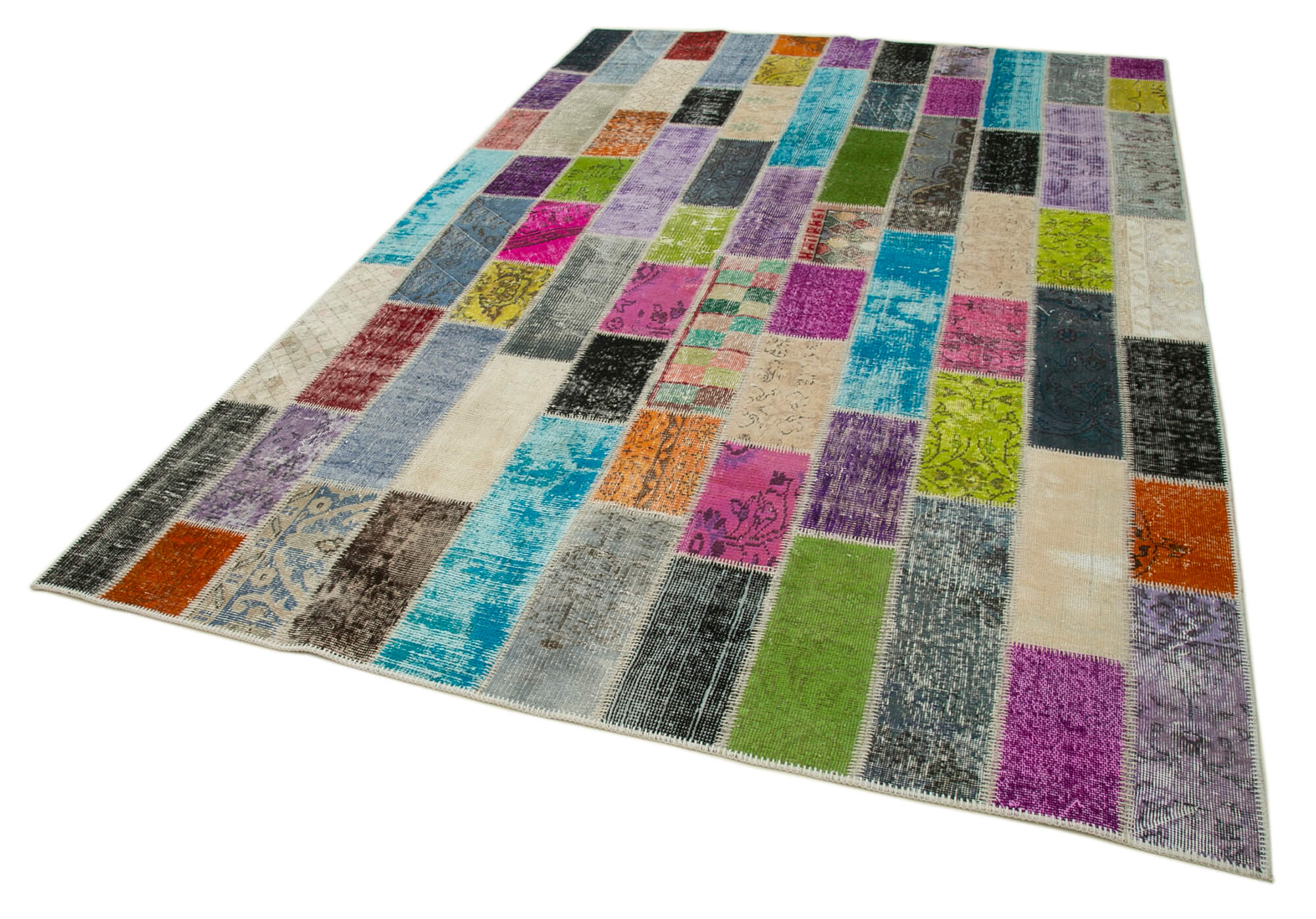 Handmade Patchwork Rug – Grey Area Rug Cotton Wool Vintage Turkish Carpet 6'7''x9'11''