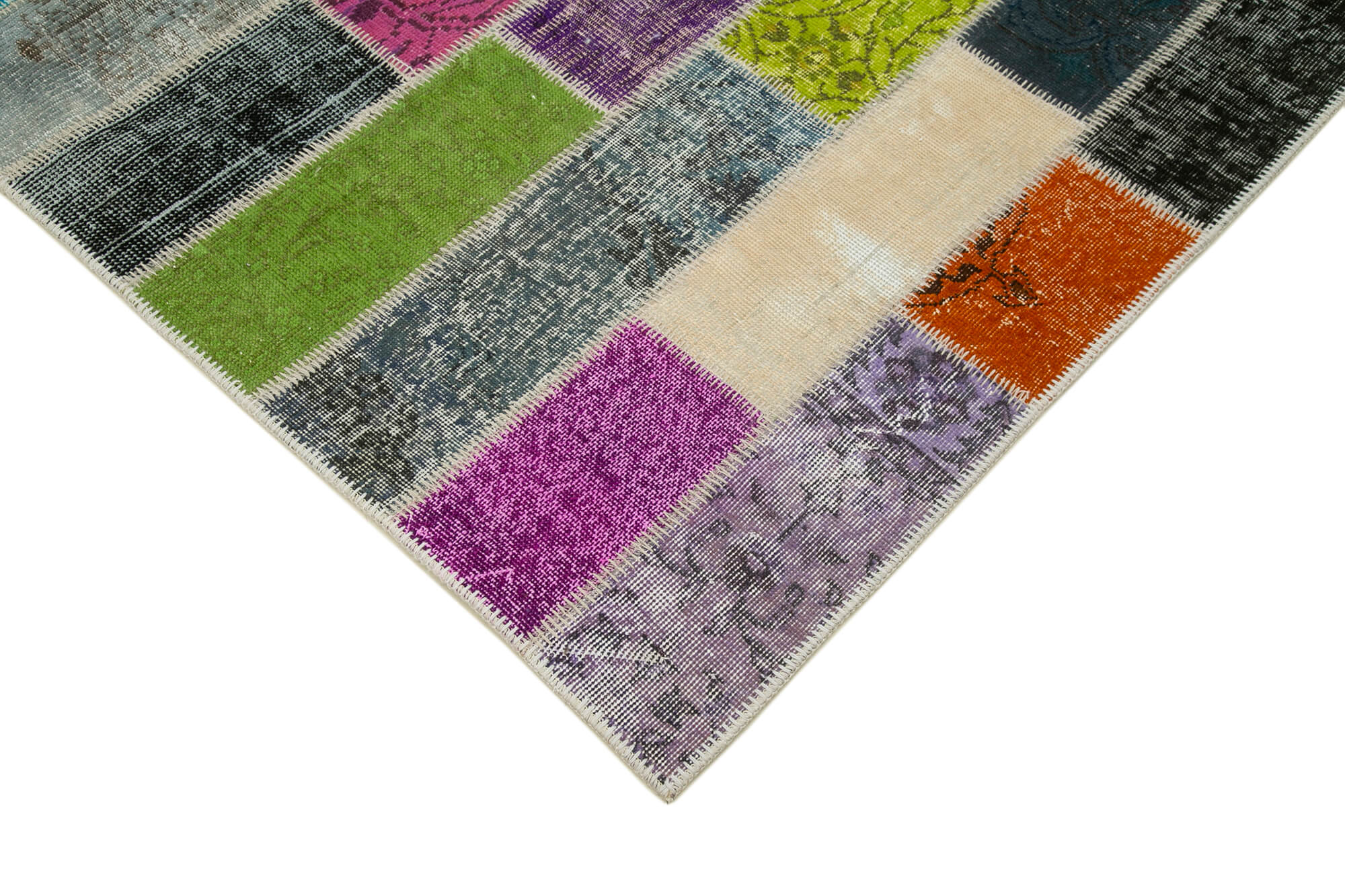 Handmade Patchwork Rug – Grey Area Rug Cotton Wool Vintage Turkish Carpet 6'7''x9'11''