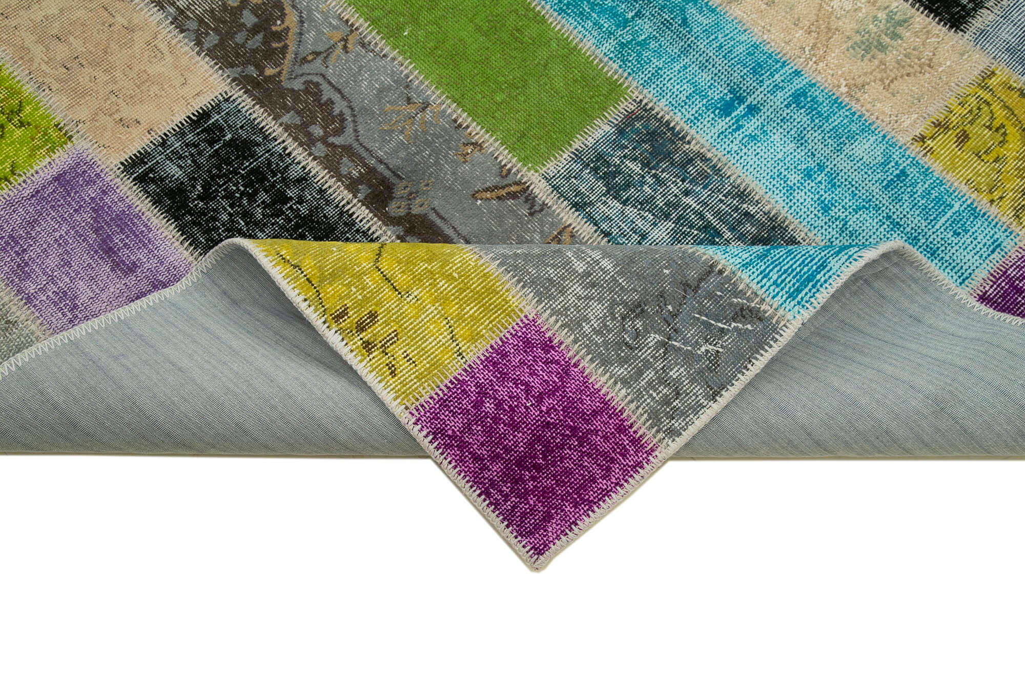 Handmade Patchwork Rug – Grey Area Rug Cotton Wool Vintage Turkish Carpet 6'7''x9'11''